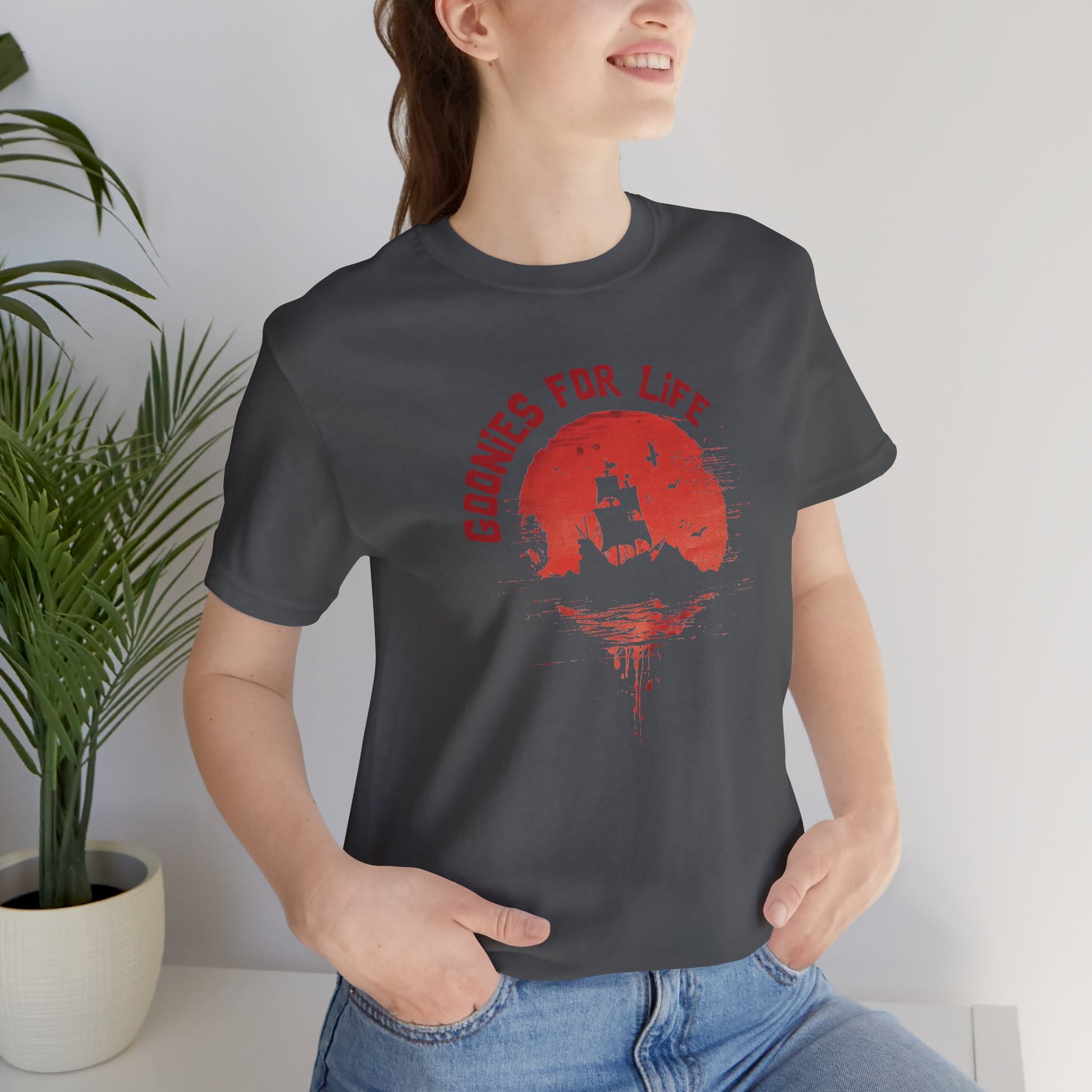 Goonies For Life Vintage Style Sunset Pirate Ship Tee