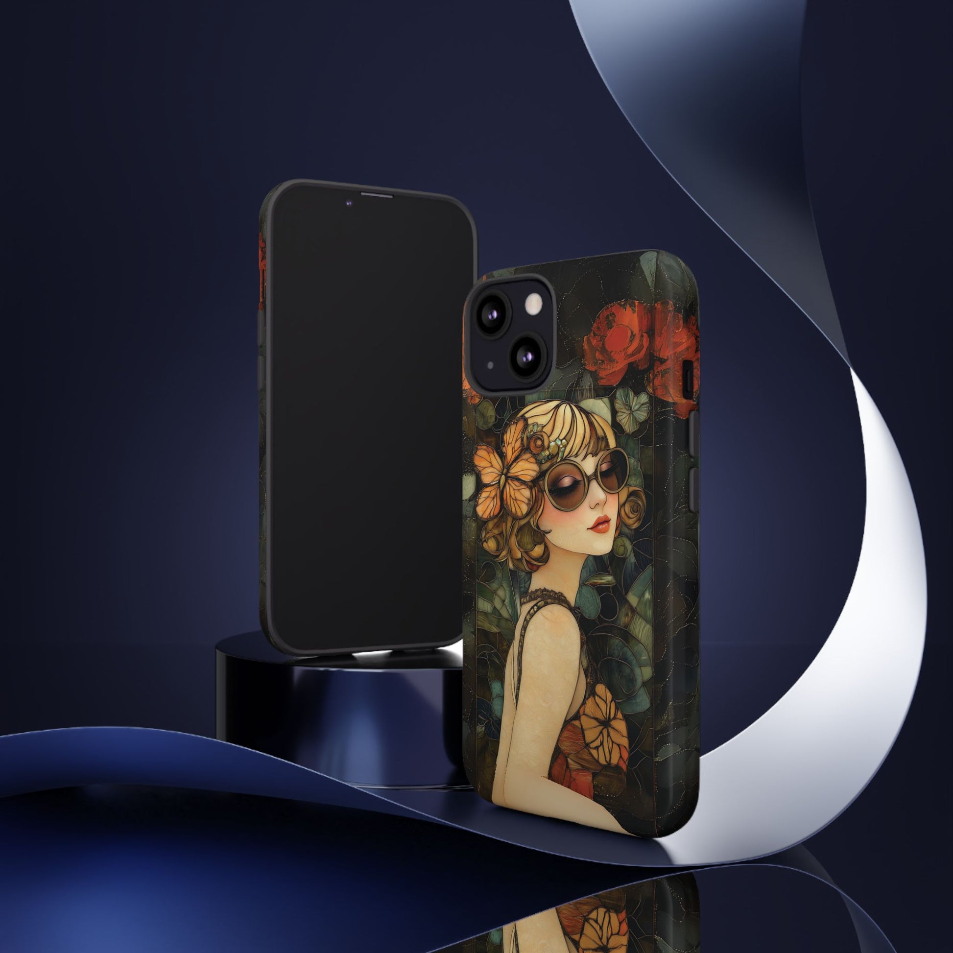 Butterfly Art Deco Flapper Woman Mosaic Phone Case 1920s Art Nouveau Design in Red Stained Glass Alphonse Mucha Style Gatsby Style Poster