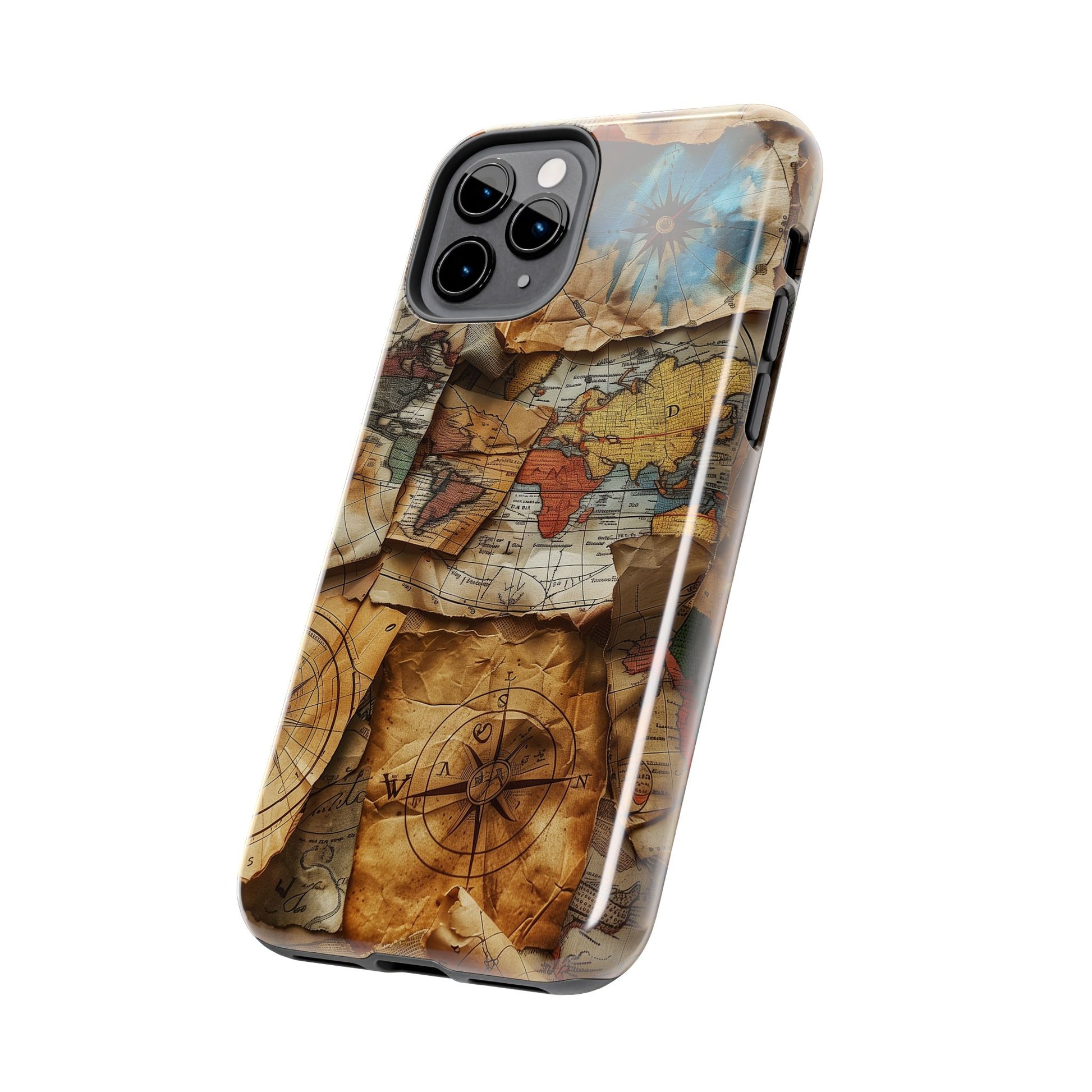 Double Layer Map Phone Case - Protective Phone Case Vintage Map Design - Durable Dual Layer Case with Map Print - Travel Inspired Phone Case