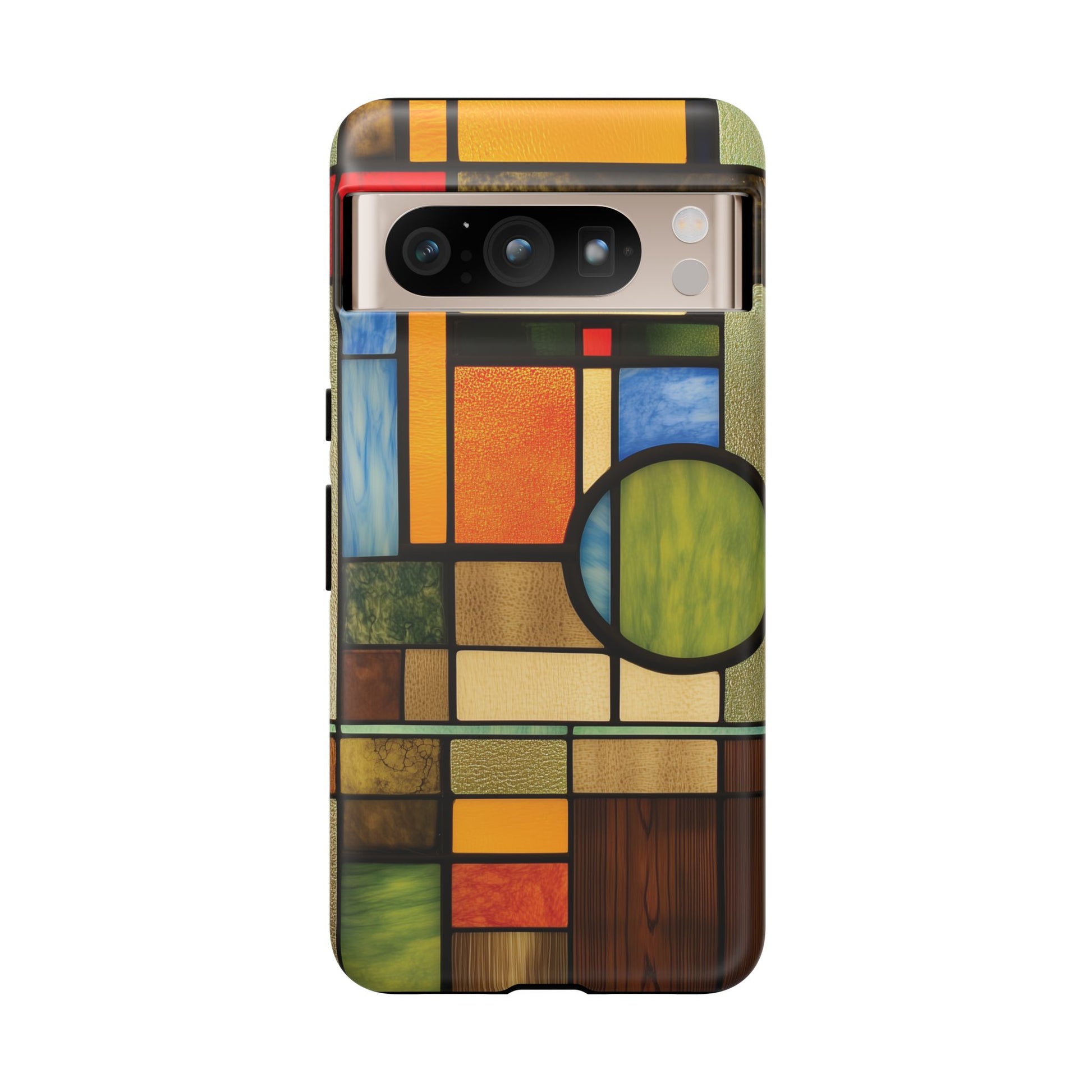 Wood Mosaic Stained Glass Phone Case Art Deco Frank Lloyd Wright Cottage Core Usonian Prairie Style Geometric Stylish  iPhone 14 15 16 Pro
