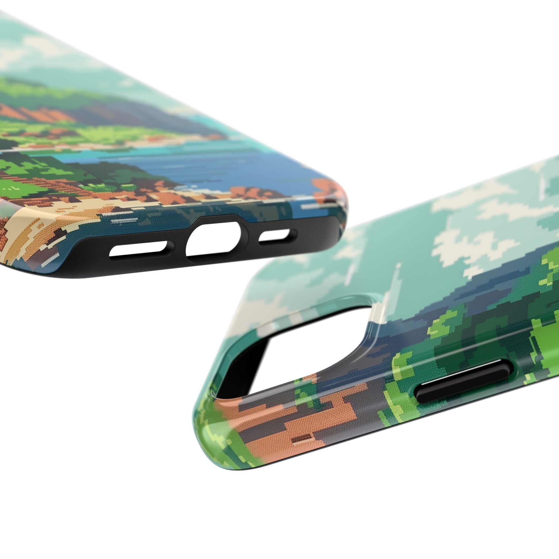 Pixel Art Video Game Landscapes Phone Case, Retro Gaming Pixelated Design, Geeky Gamer Phone Cover, Unique Video Game Art Accessories
