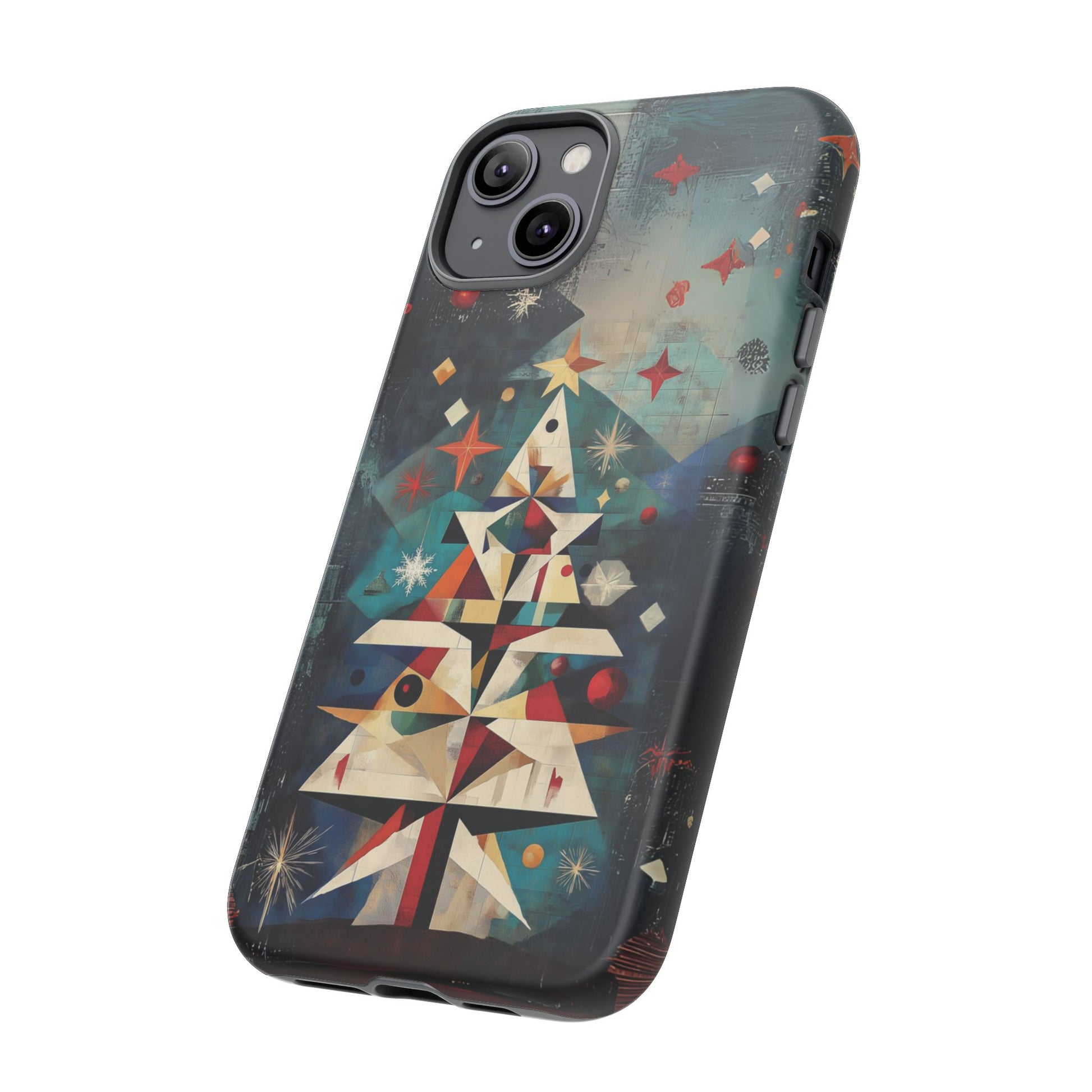 Mosaic Festive Christmas Tree Art Deco Stained Glass Phone Case Rankin Bass Style MidMod Design iPhone 13 14 15 16 Pro Max Pixel Galaxy