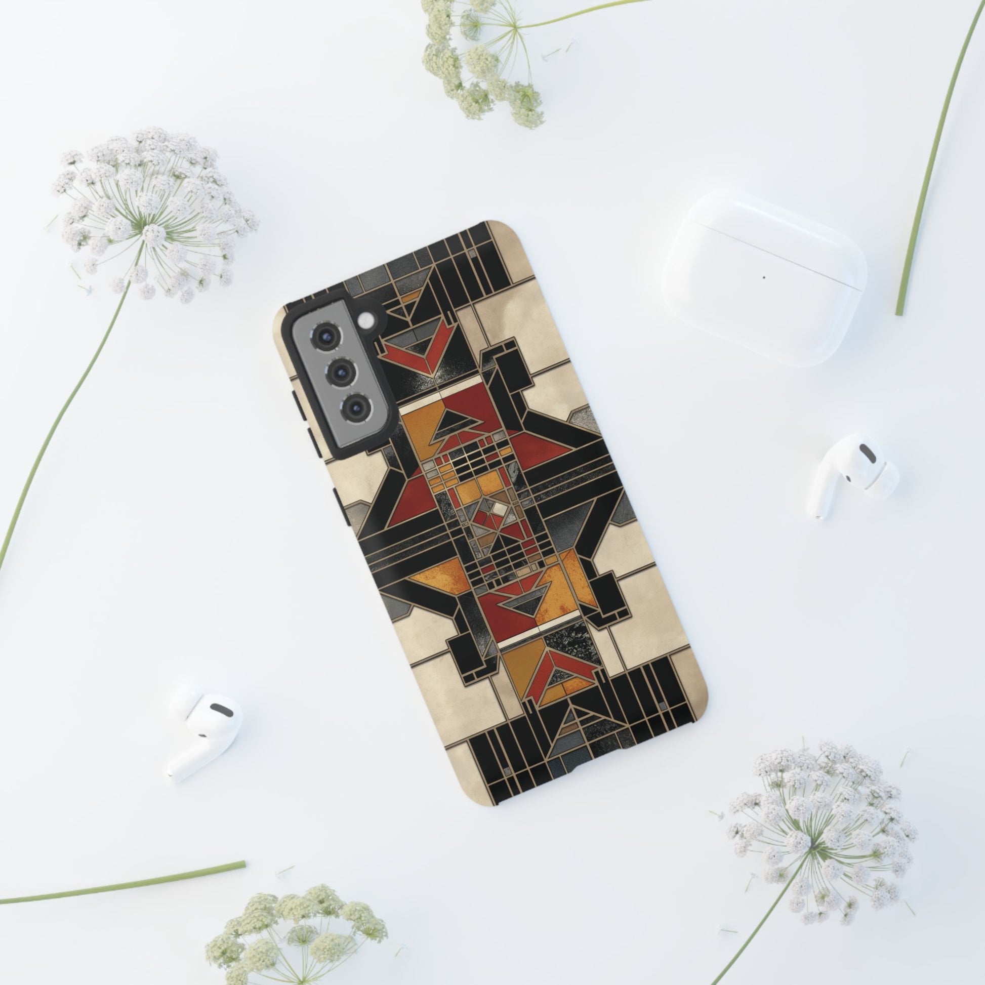 Stained Glass Art Deco Southwest Prairie Style Frank Lloyd Phone Case Geometric Marble Gold 13 14 15 16 iPhone Pro Max Galaxy Pixel