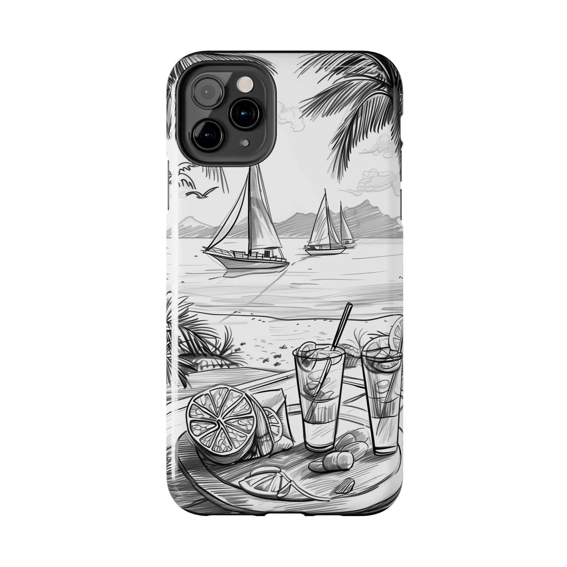 Beach Vibes Phone Case: Hand-Drawn Tiki Drinks & Tropical Paradise Design