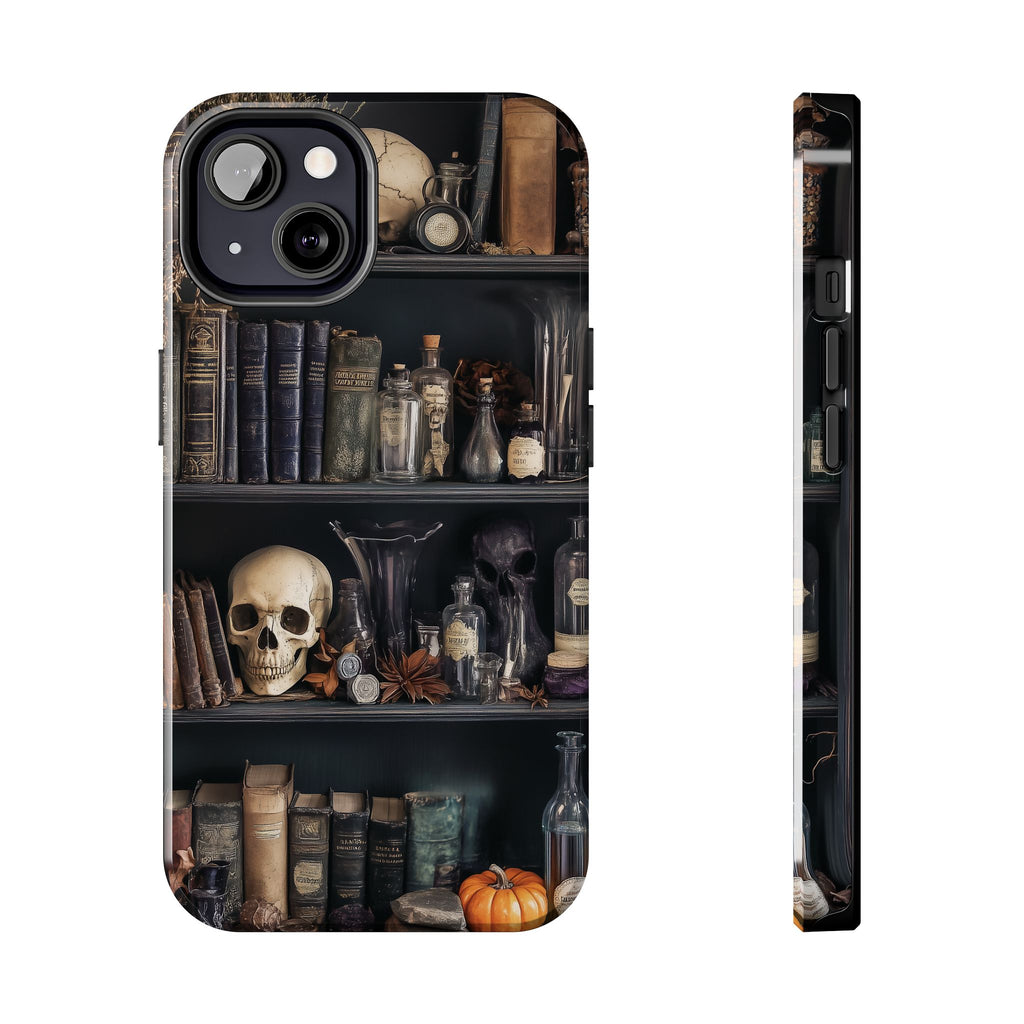 Dark Academia Bookcase Apothecary Goth Skulls floral Black Halloween Pumpkins Samsung Galaxy Apple iPhone 15 Pro Max Case  S24 S23 A