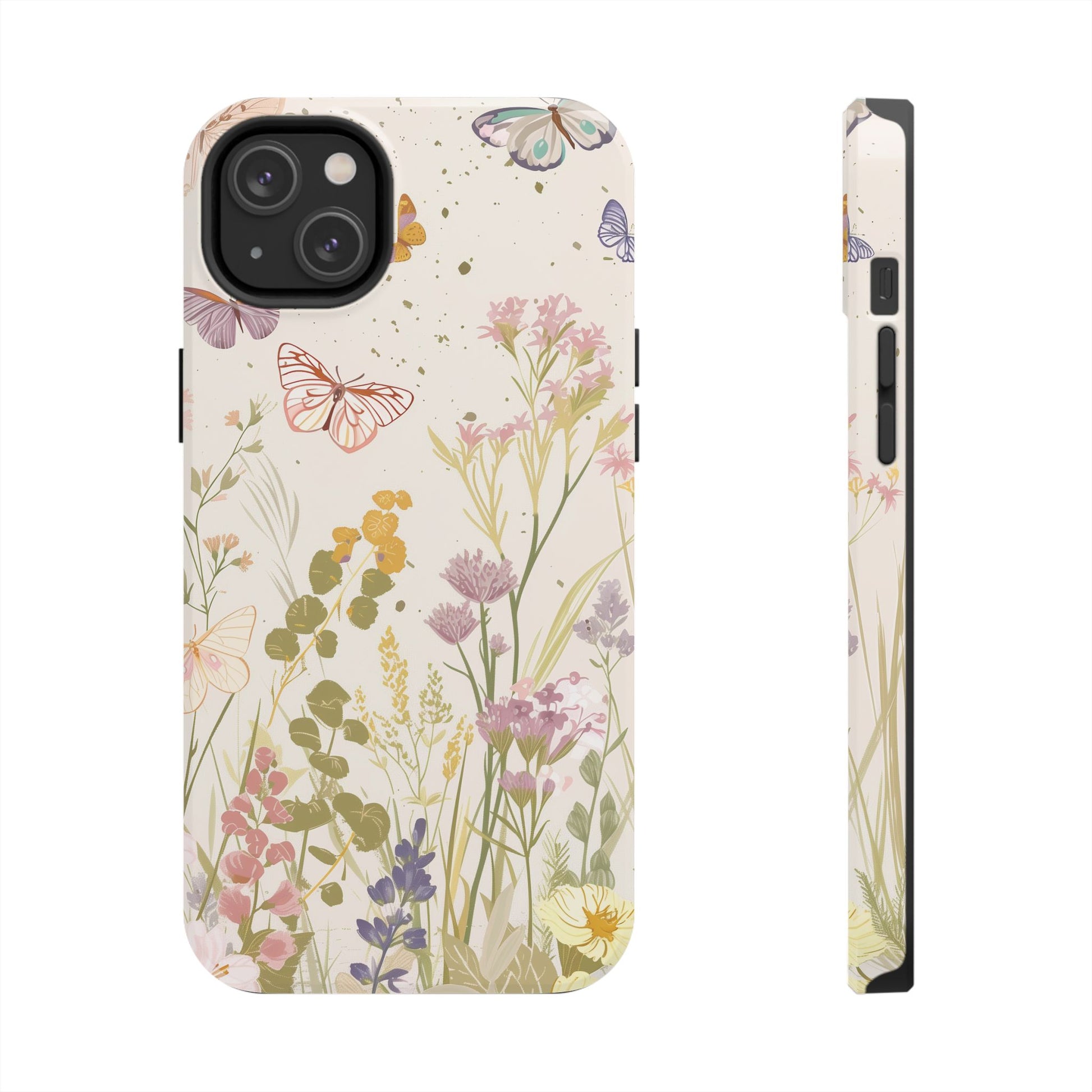 Butterfly Meadow Scene Cottagecore iPhone 15, Pastel Wildflowers & Butterflies, Natural iPhone Case, Cottagecore Garden Case, iPhone 14