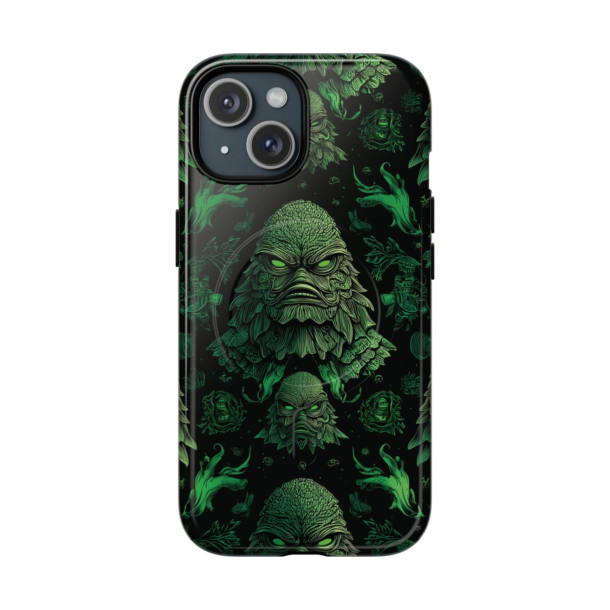 Halloween Lagoon Creature Black and Green Iphone Wireless Charging Case