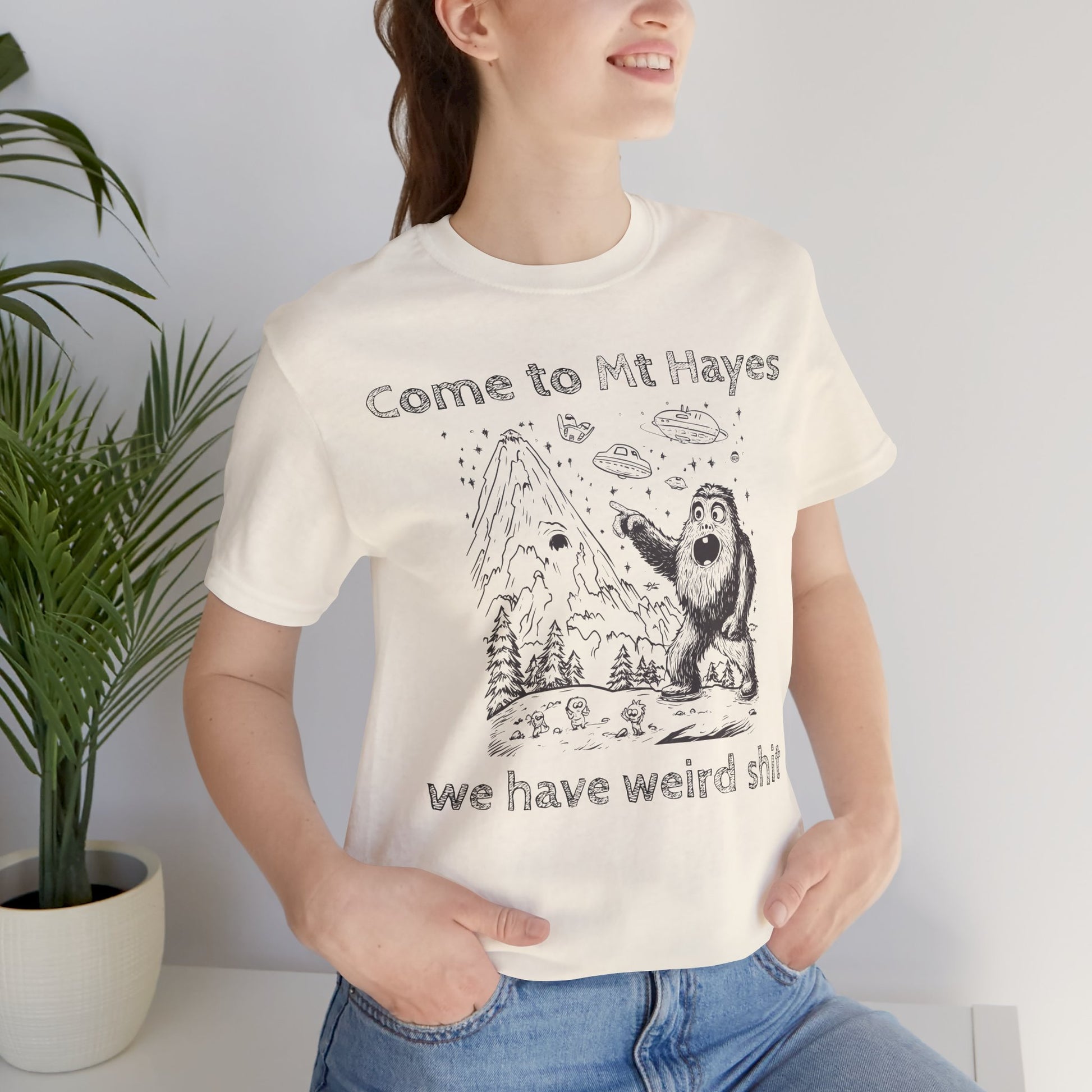 Alien Conspiracy Unisex Tee, Bigfoot Mountain Sketch Shirt, UFO Weird Stuff Tshirt, California Men's Top, Space Extraterrestrial Shirt