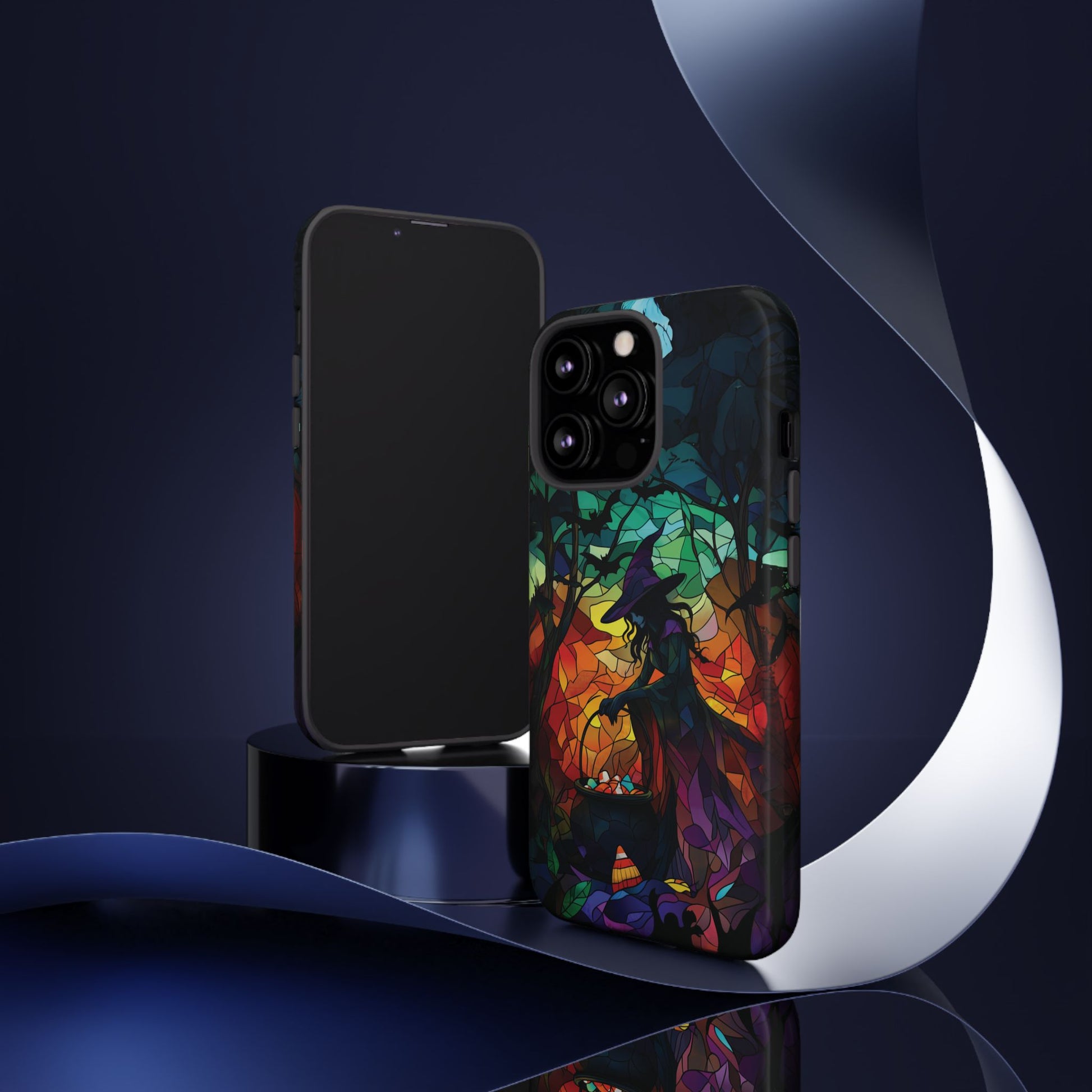 Halloween Witch Stained Glass Dark Academia Spooky Fall Witchy Pumpkin Bats Seasonal Fall Mosaic Case iPhone 13 14 15 16 Pro Max