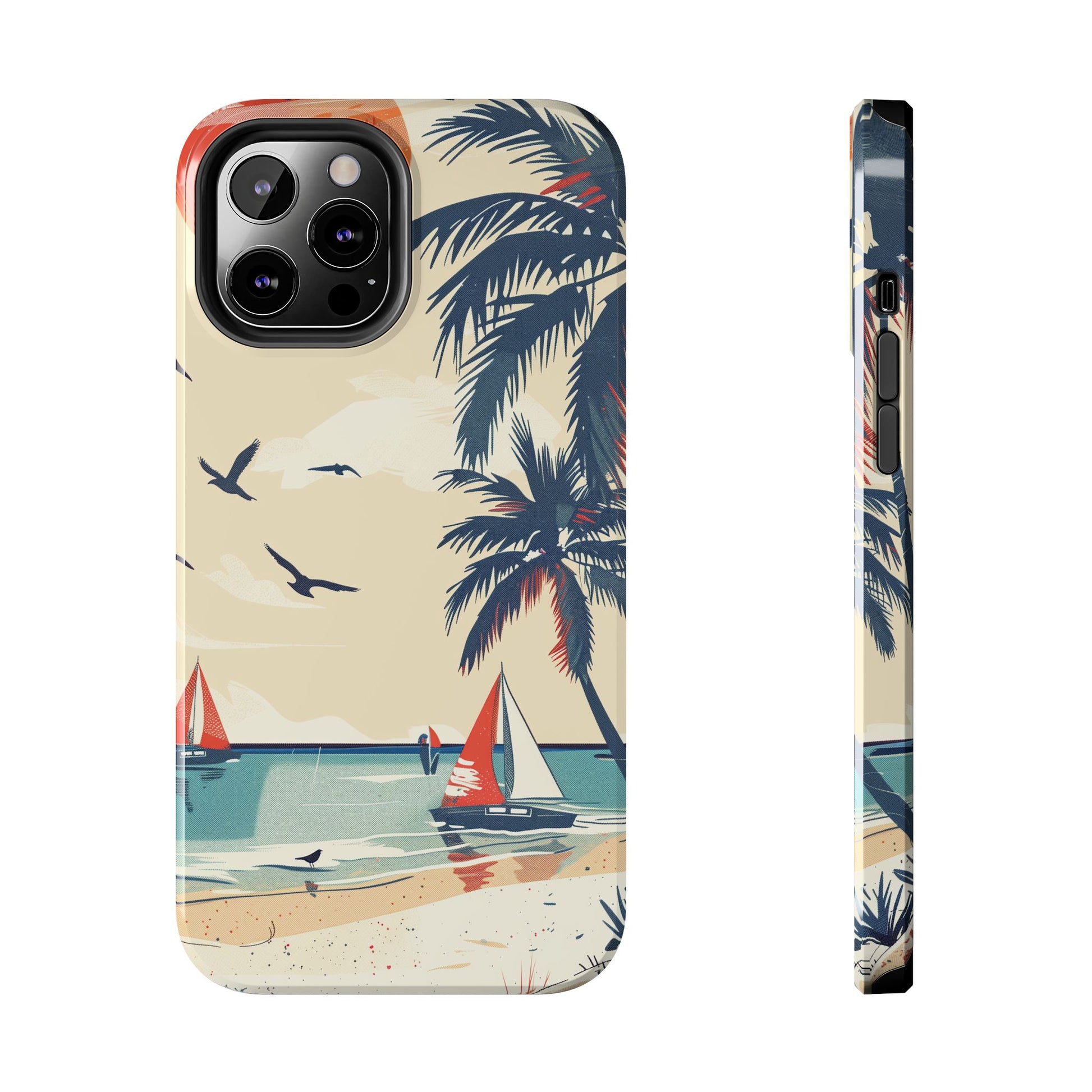 Retro Beach Scene Phone Case, Vintage Tropical Ocean iPhone Case, Summer Beach Phone Cover for iPhone, iphone 15 pro max