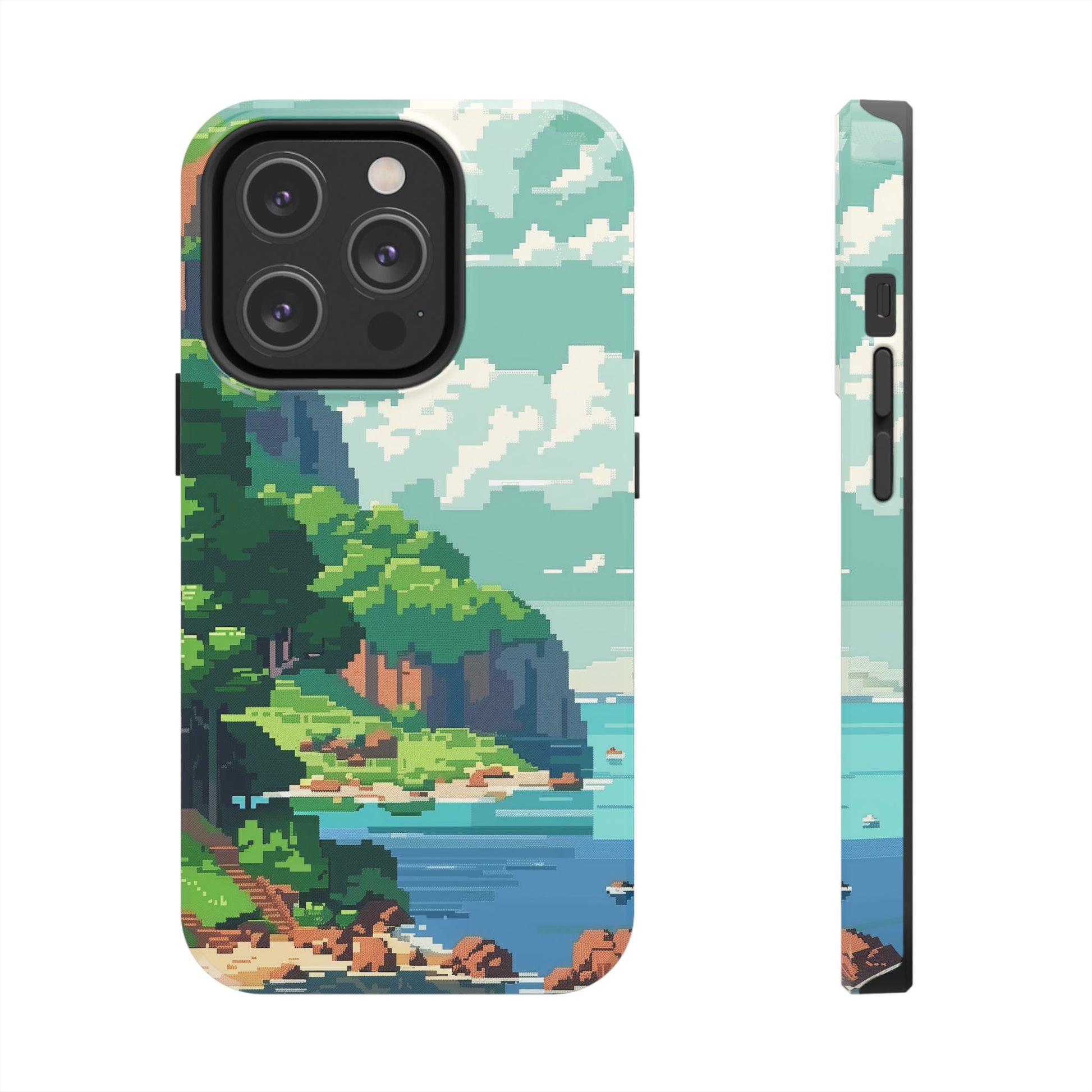 Pixel Art Video Game Landscapes Phone Case, Retro Gaming Pixelated Design, Geeky Gamer Phone Cover, Unique Video Game Art Accessories