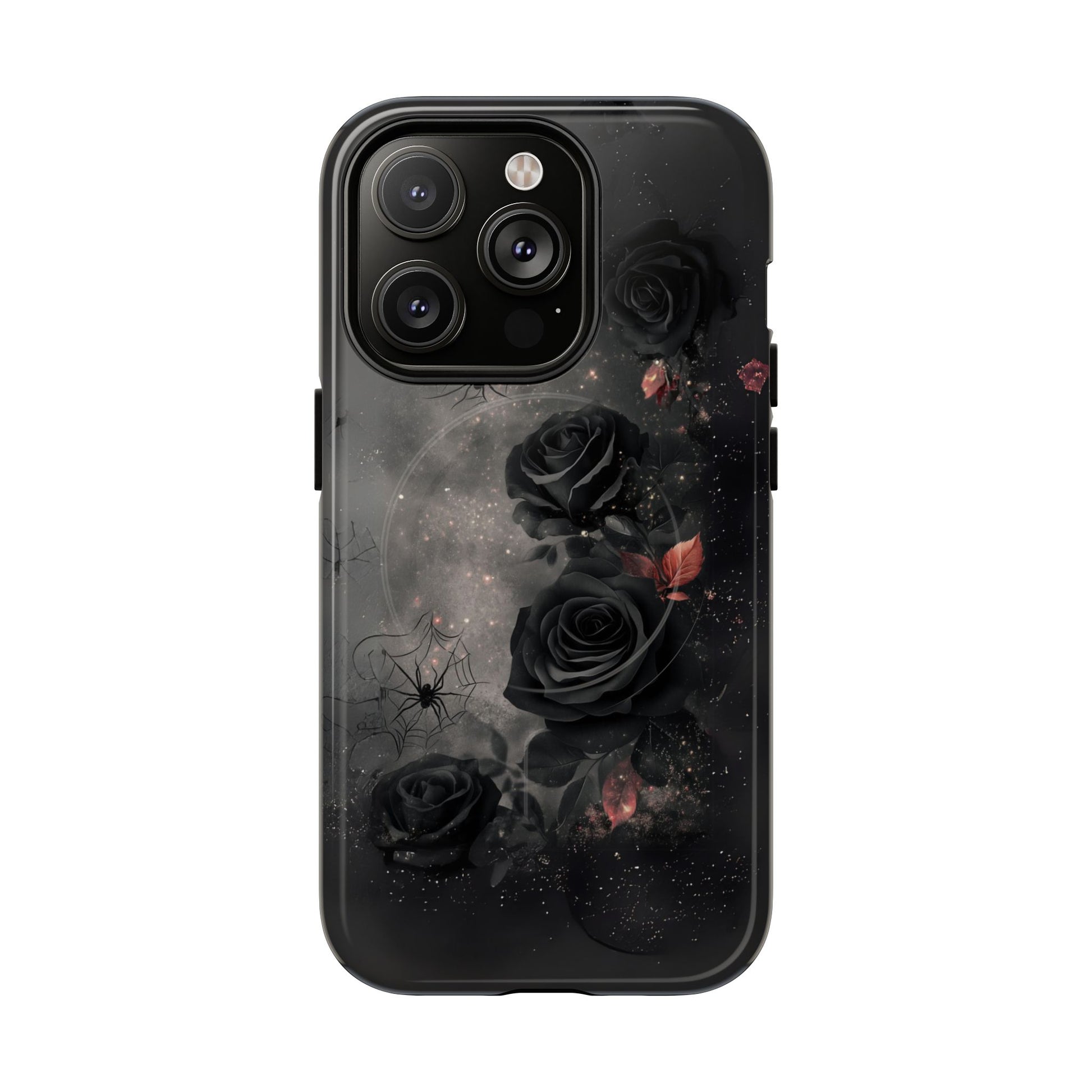 Magsafe Gothic Floral Phone Case Dark Academia Black Roses Spider Webs Butterflies Witchcraft Night Sky iPhone 14 15 Pro Max