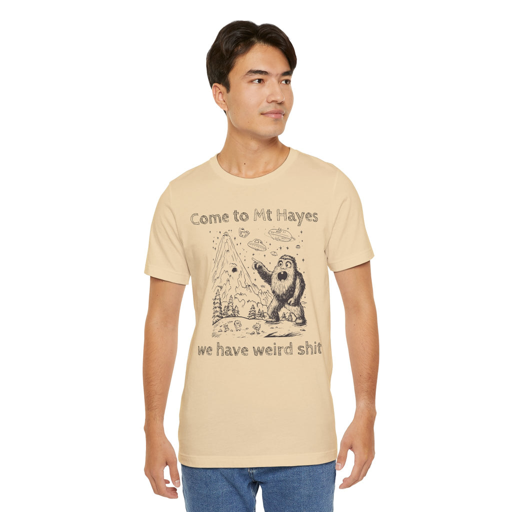 Alien Conspiracy Unisex Tee, Bigfoot Mountain Sketch Shirt, UFO Weird Stuff Tshirt, California Men's Top, Space Extraterrestrial Shirt