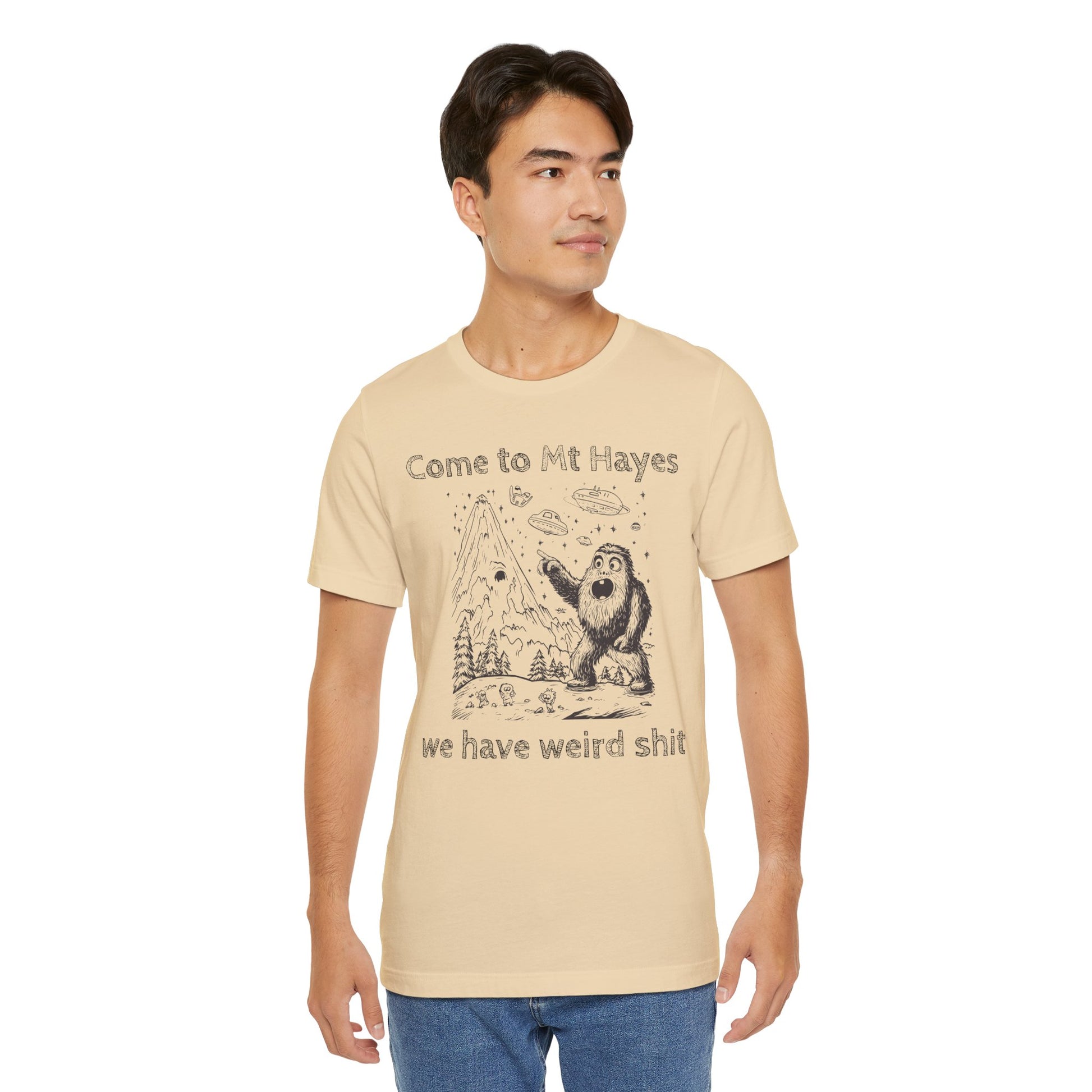 Alien Conspiracy Unisex Tee, Bigfoot Mountain Sketch Shirt, UFO Weird Stuff Tshirt, California Men's Top, Space Extraterrestrial Shirt
