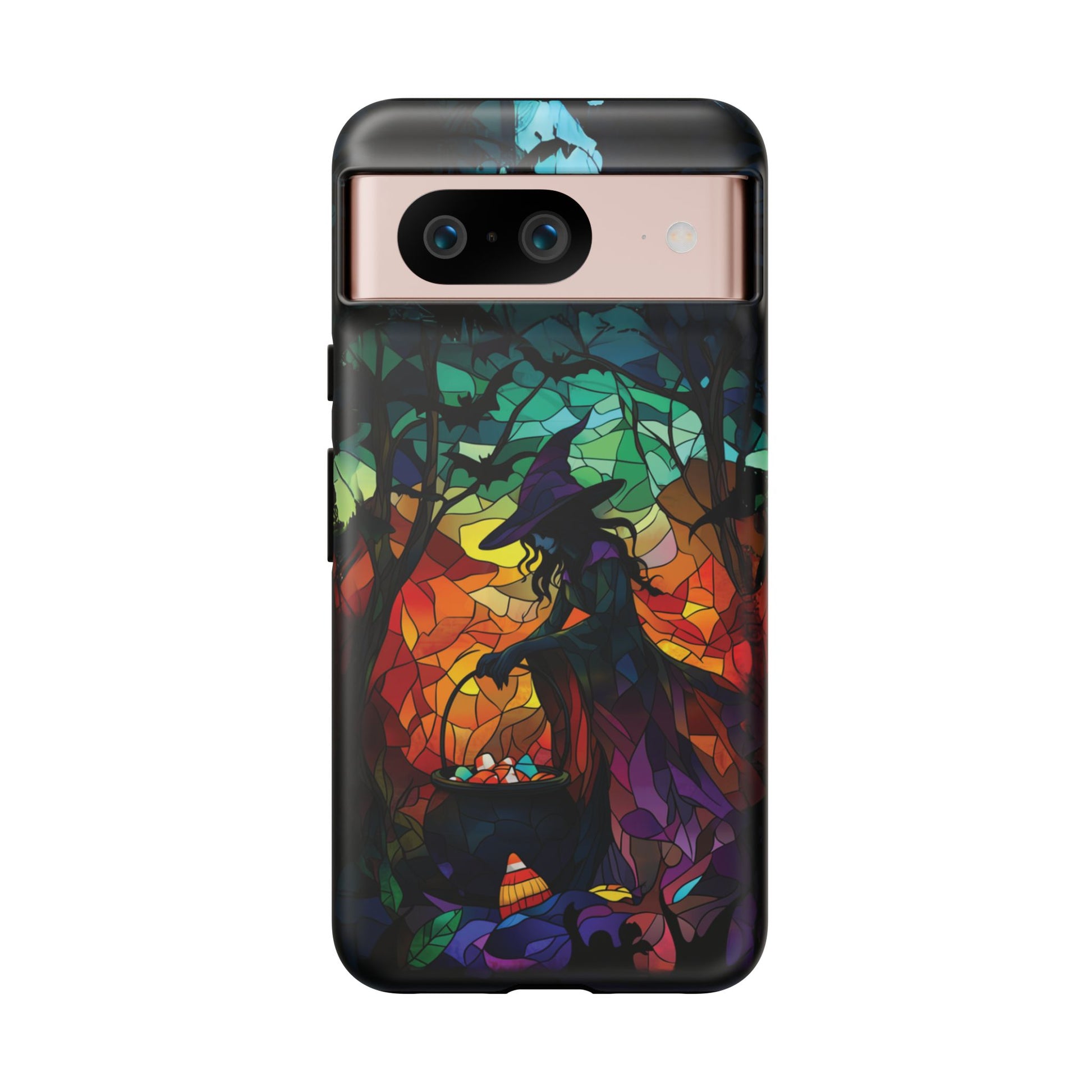 Halloween Witch Stained Glass Dark Academia Spooky Fall Witchy Pumpkin Bats Seasonal Fall Mosaic Case iPhone 13 14 15 16 Pro Max