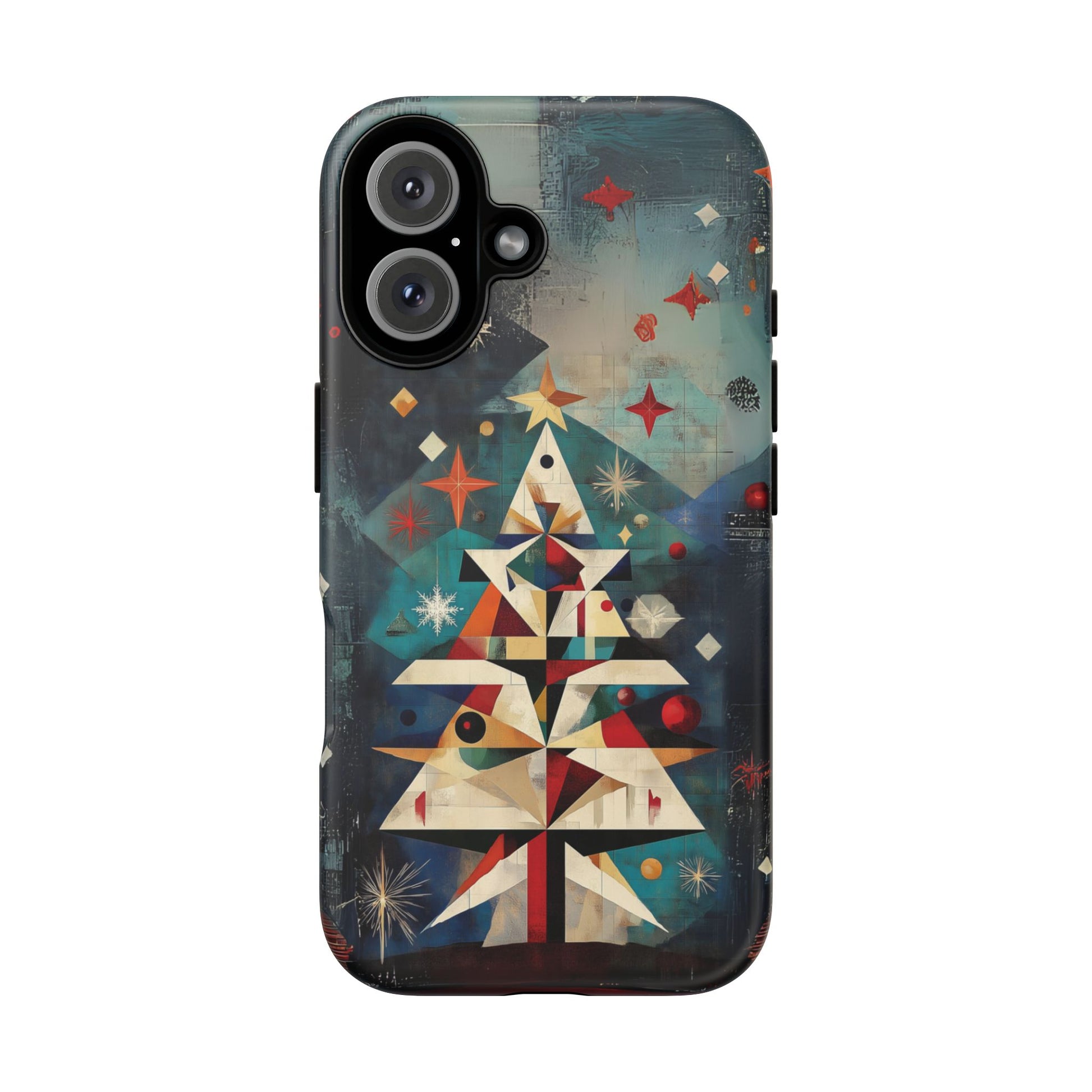 Mosaic Festive Christmas Tree Art Deco Stained Glass Phone Case Rankin Bass Style MidMod Design iPhone 13 14 15 16 Pro Max Pixel Galaxy