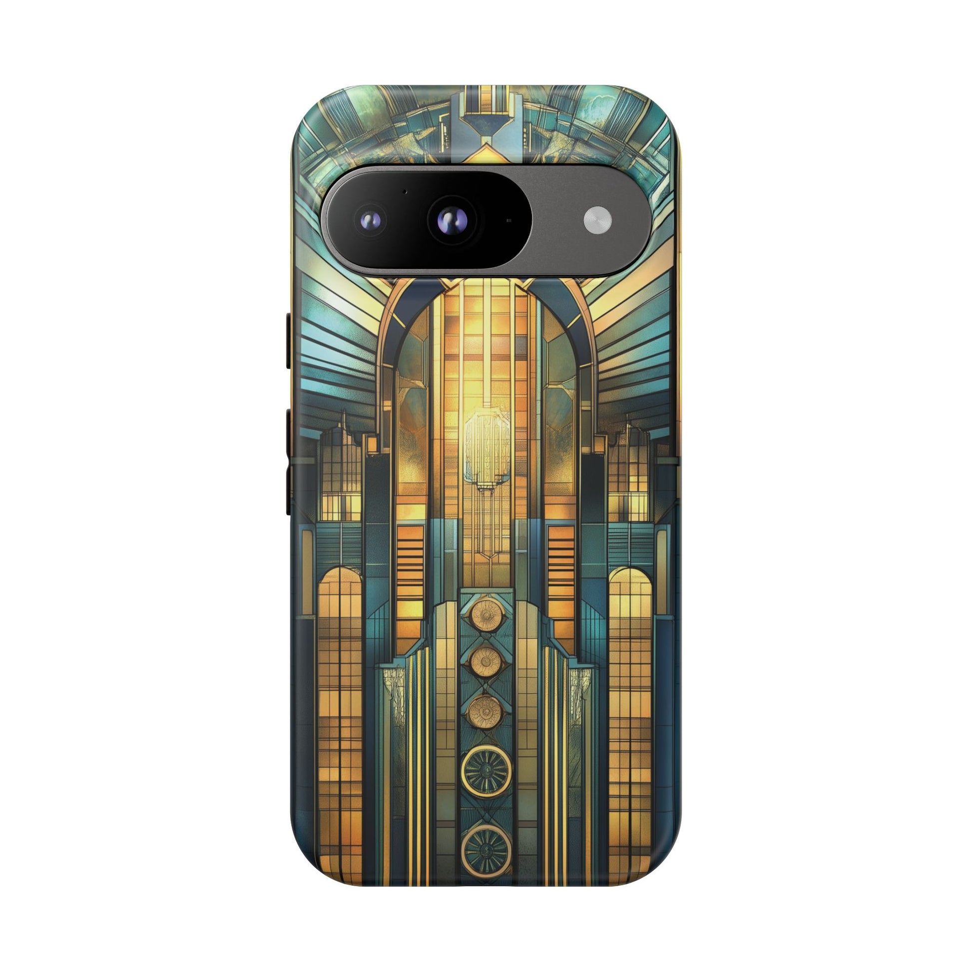 Phone Case Art Deco City Frank Lloyd Wright Teal Gold Protective Covers, Stylish Accessories, Great Gatsby Noir Nouveau iPhone 14 15 16 Pro
