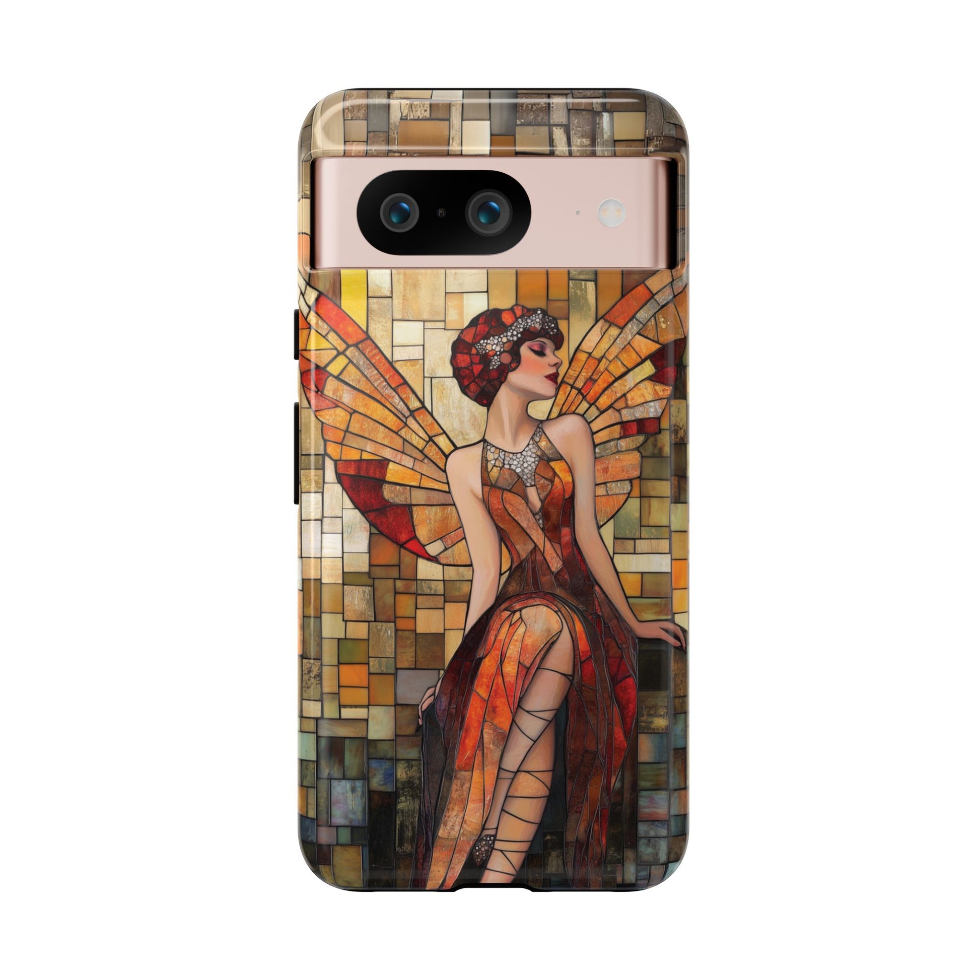 Phone Case Art Deco Flapper Fairy Woman Mosaic Stained 1920s Art Nouveau Design in Red Yellow Orange Alphonse Mucha Gatsby Style Poster