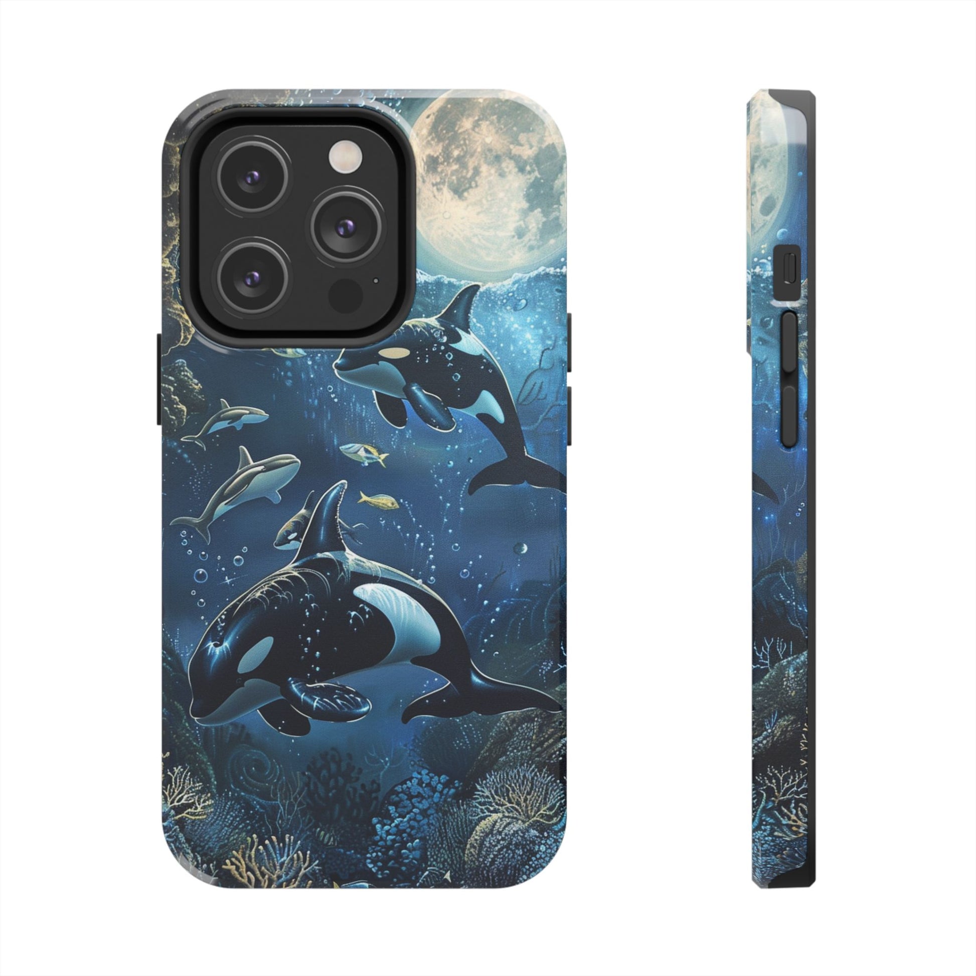 Orca Killer Whale Phone Case Ocean Moonlight Coral Reef Marine Life iPhone 13 14 15 16 pro max Sealife Oceanology Scuba Diving