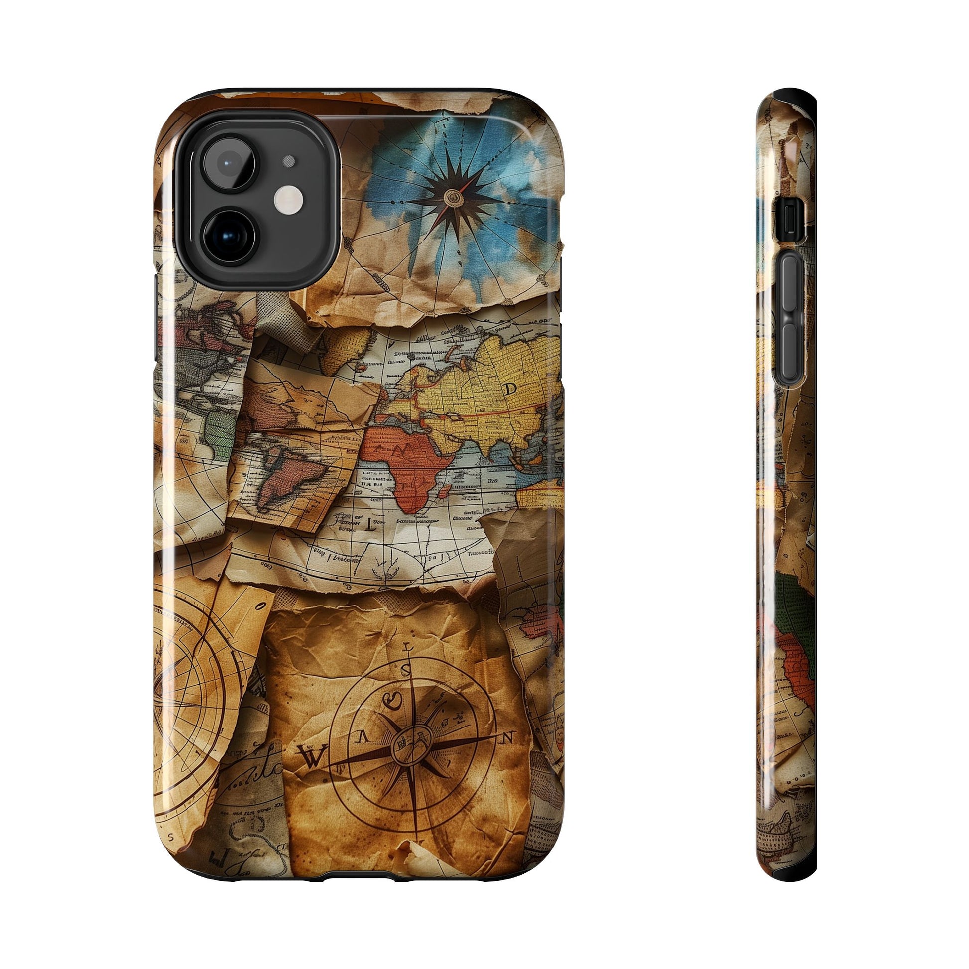 Double Layer Map Phone Case - Protective Phone Case Vintage Map Design - Durable Dual Layer Case with Map Print - Travel Inspired Phone Case