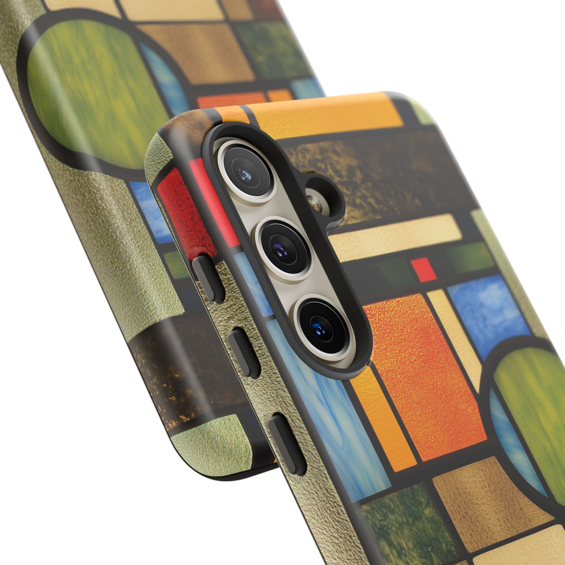 Wood Mosaic Stained Glass Phone Case Art Deco Frank Lloyd Wright Cottage Core Usonian Prairie Style Geometric Stylish  iPhone 14 15 16 Pro