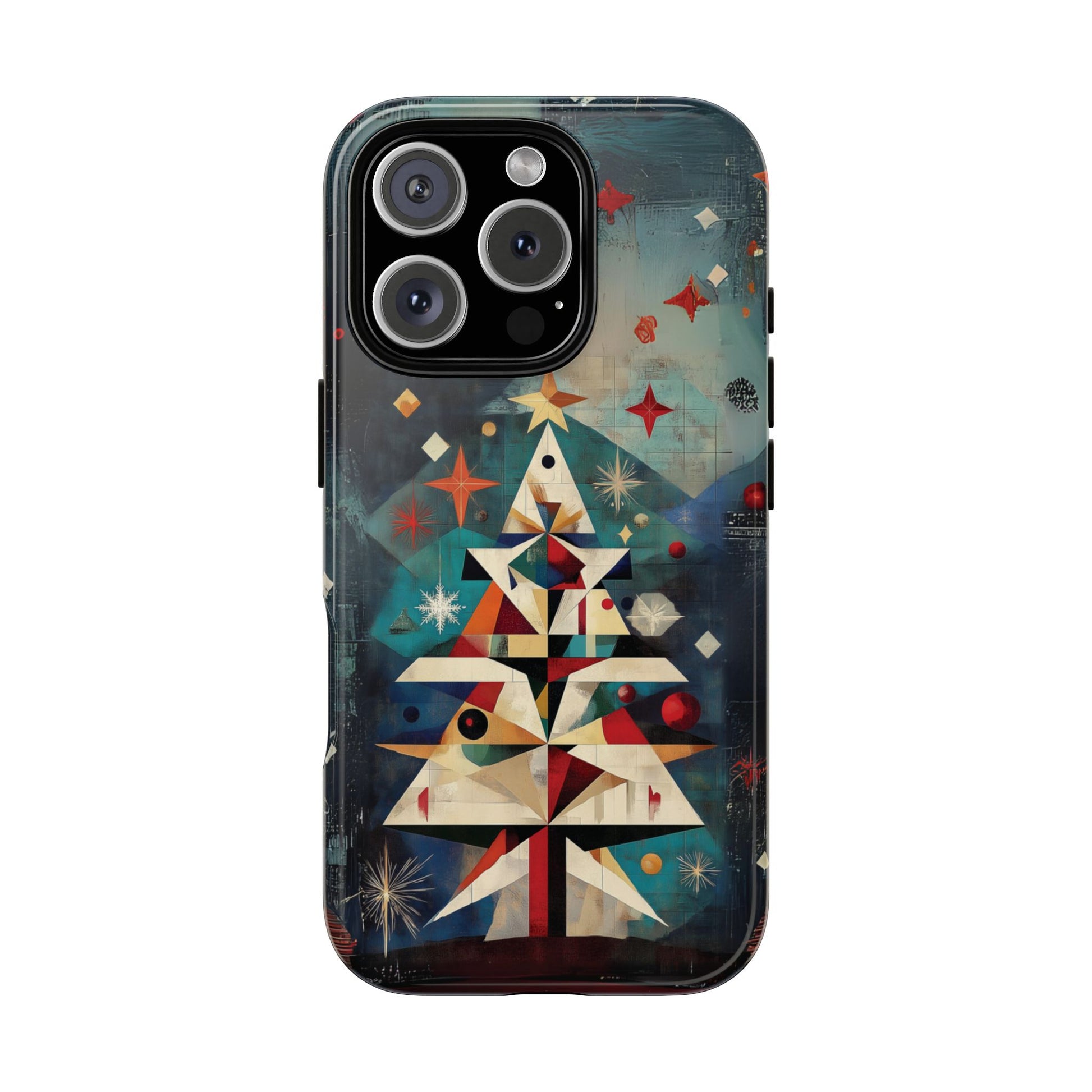 Mosaic Festive Christmas Tree Art Deco Stained Glass Phone Case Rankin Bass Style MidMod Design iPhone 13 14 15 16 Pro Max Pixel Galaxy