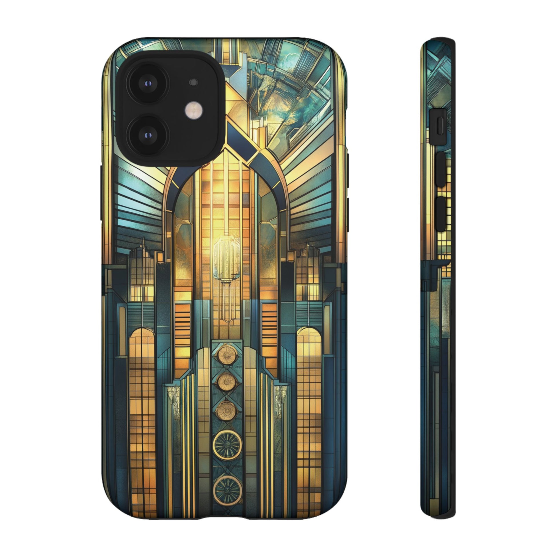Phone Case Art Deco City Frank Lloyd Wright Teal Gold Protective Covers, Stylish Accessories, Great Gatsby Noir Nouveau iPhone 14 15 16 Pro