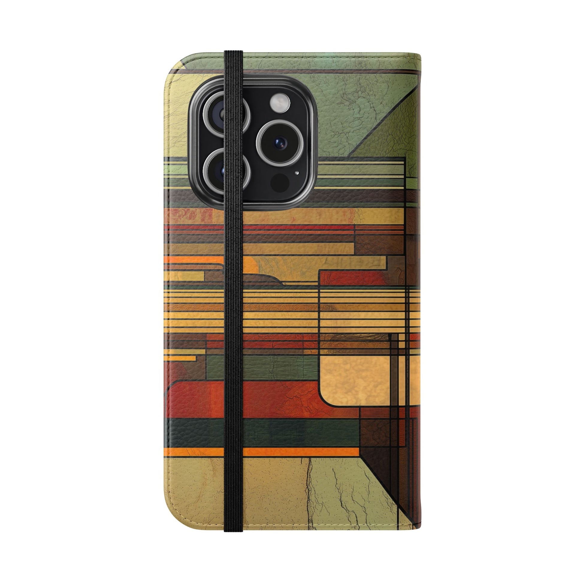 Art Deco Flip Case Prairie Style Stained Glass Inspired by Frank Lloyd Wright, Phone Covers, Colorful Protective Accessories, Unique