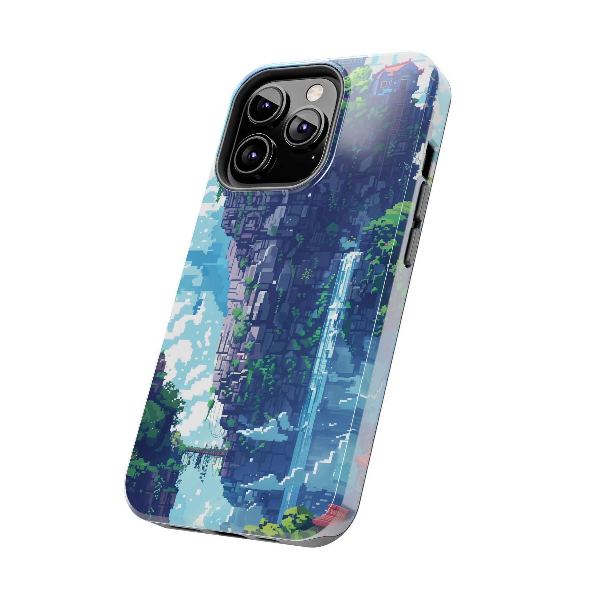Pixel Art Video Game Landscapes Phone Case, Retro Gaming Pixelated Design, Geeky Gamer Phone Cover, Unique Video Game Art Accessories