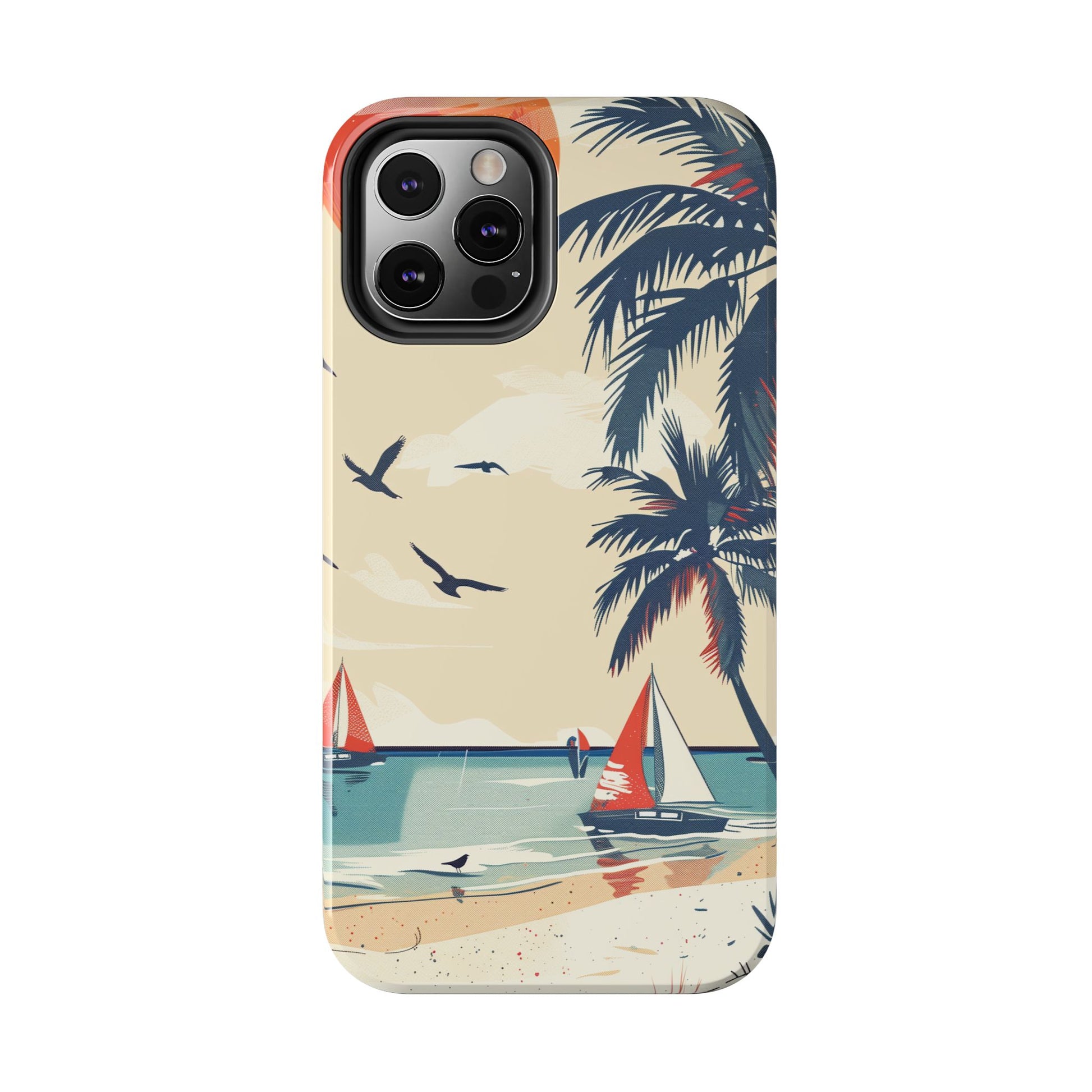 Retro Beach Scene Phone Case, Vintage Tropical Ocean iPhone Case, Summer Beach Phone Cover for iPhone, iphone 15 pro max