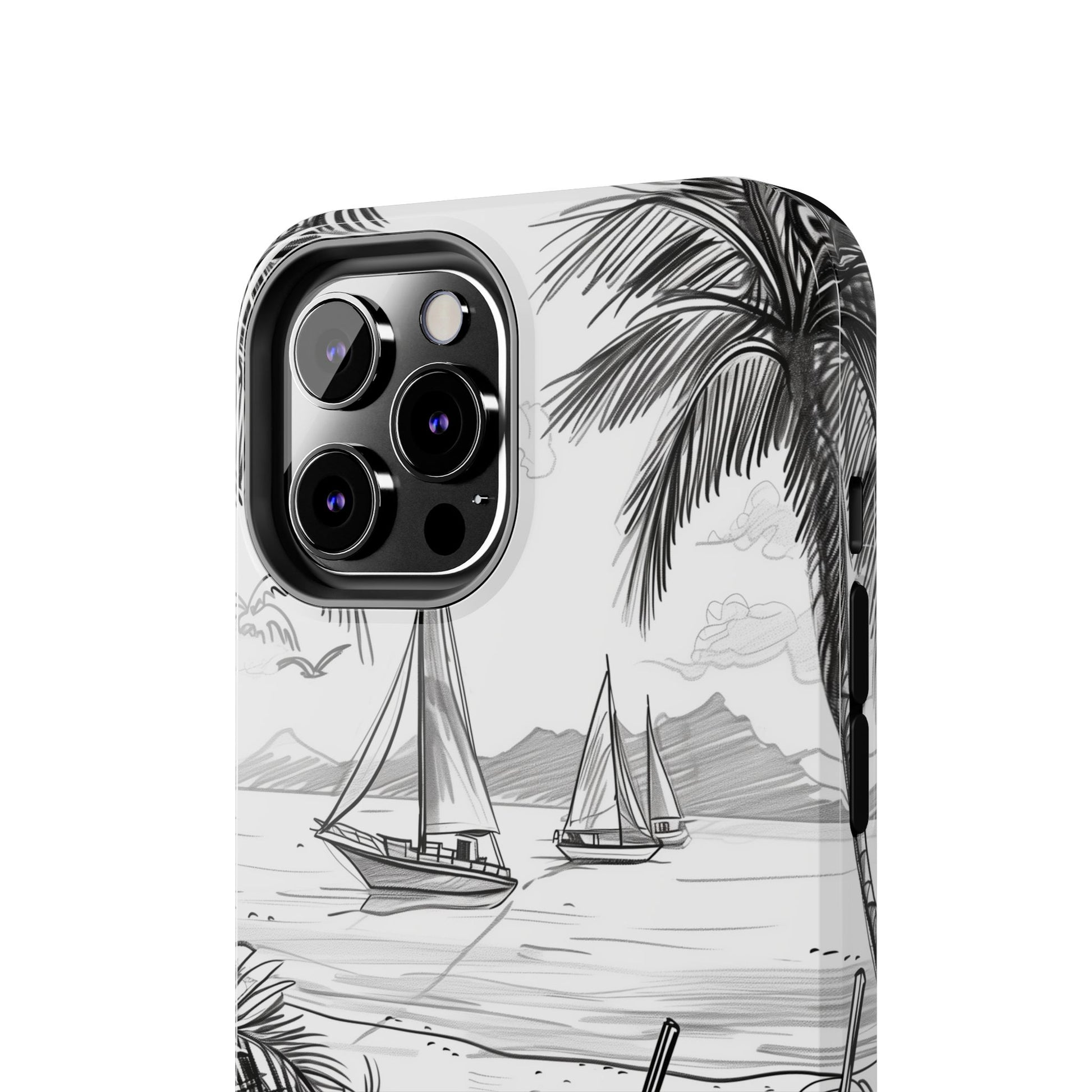 Beach Vibes Phone Case: Hand-Drawn Tiki Drinks & Tropical Paradise Design