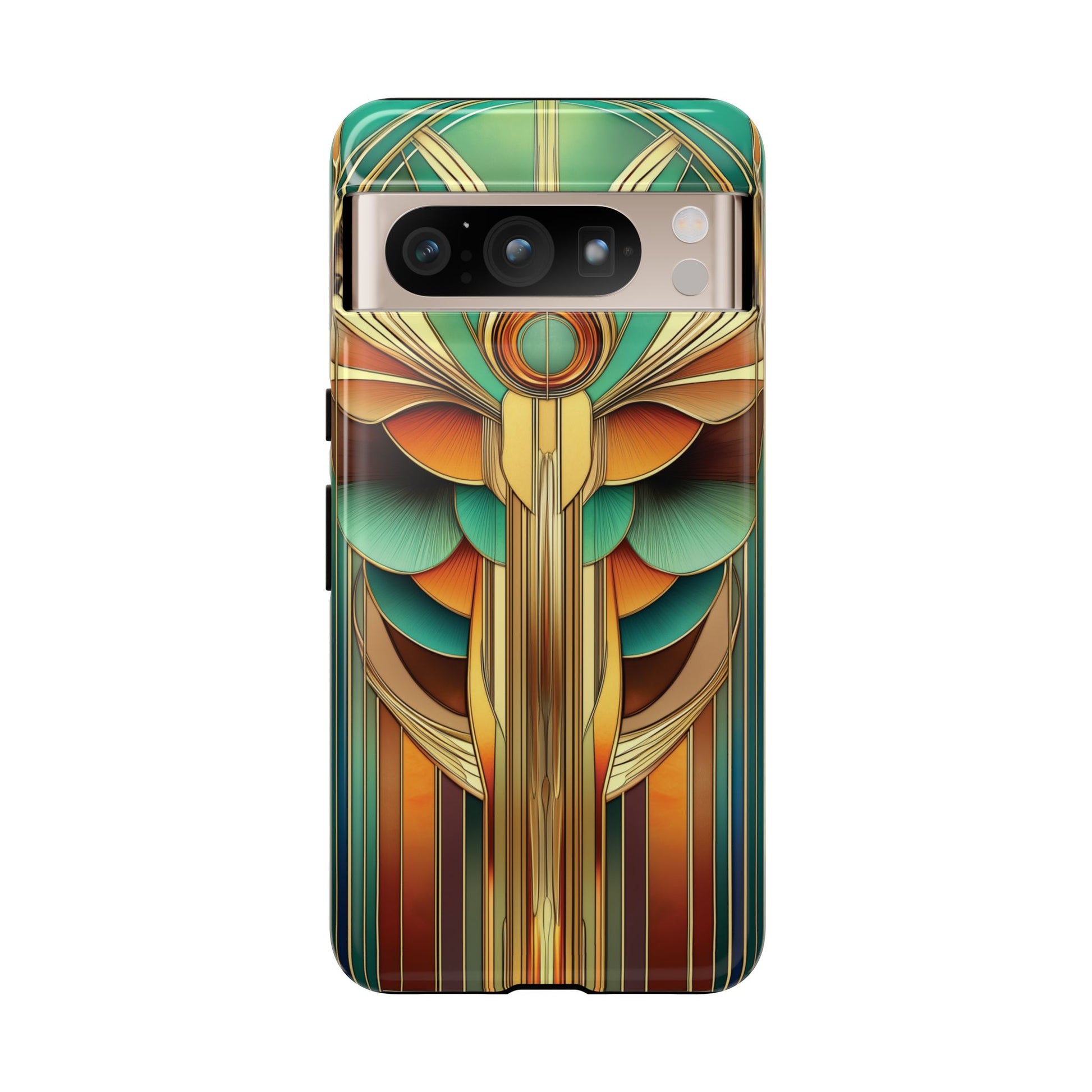 Art Deco Mermaid Frank Lloyd Wright Inspired Phone Case Geometric Stained Glass Art Deco Gold 13 14 15 16 iPhone Pro Max Galaxy Pixel