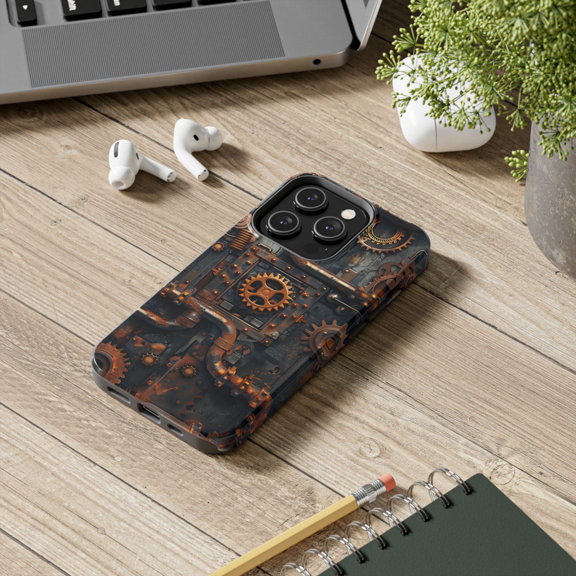 Steampunk Phone Case - Industrial Style Cover with Pipes and Cogs - Unique Steampunk Accessory for Your Phone