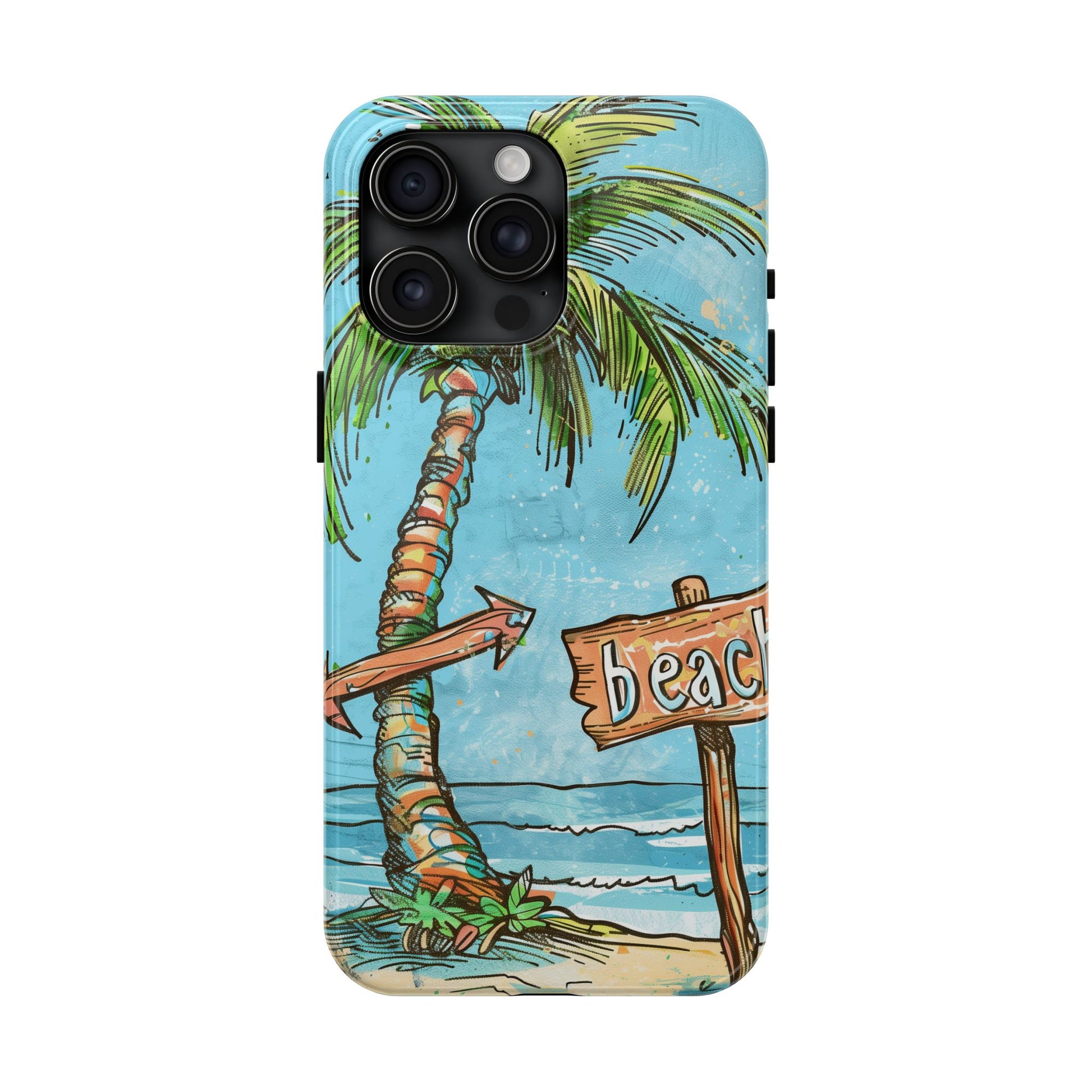 Durable Phone Case with Beach Scene and Palm Tree - Tropical Paradise Protective Cover