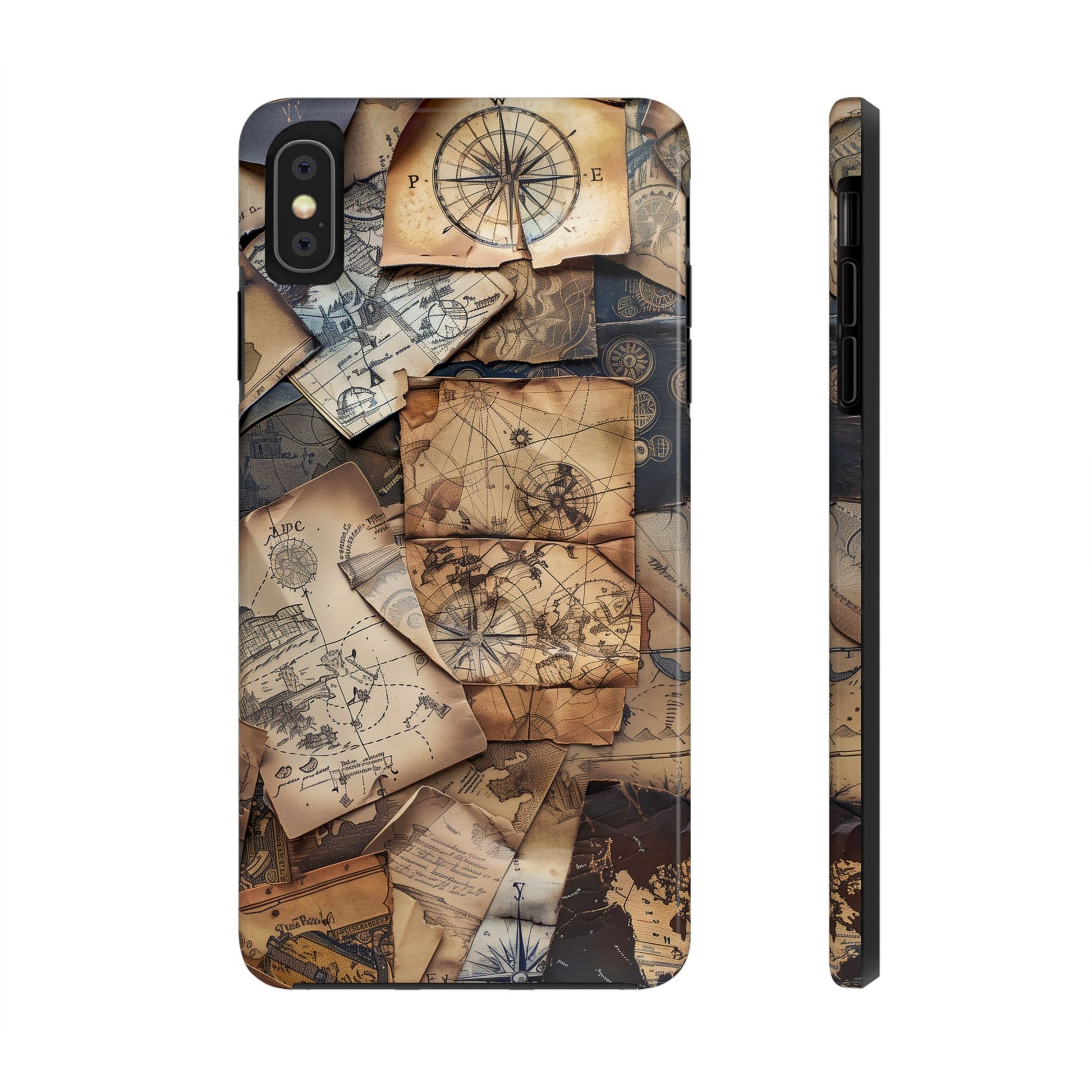 Double Layer Adventure Phone Case - Protective Phone Case Vintage Map and Compass Design - Dual Layer Case with Map Print