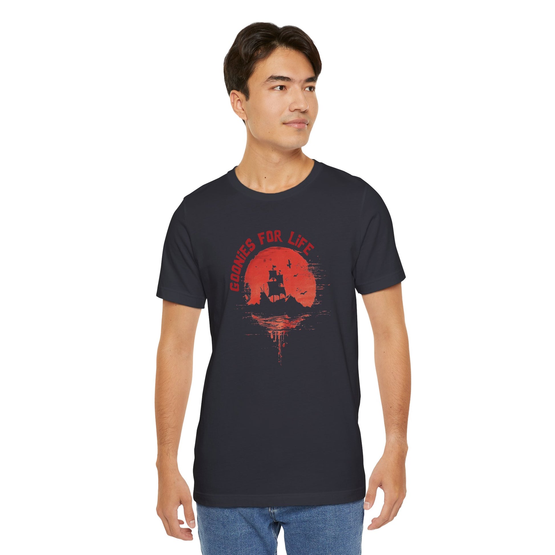 Goonies For Life Vintage Style Sunset Pirate Ship Tee