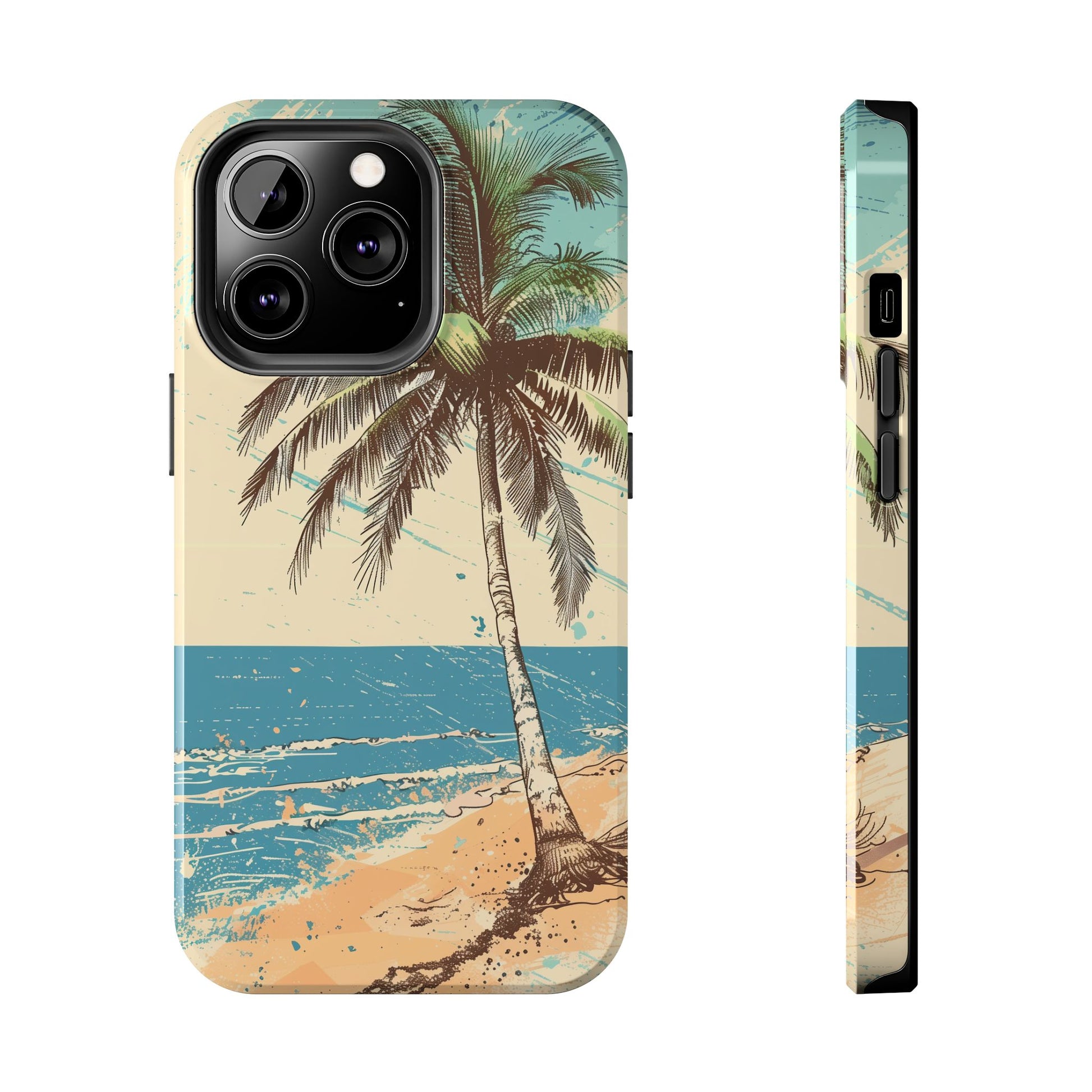 Retro Beach Scene Phone Case, Vintage Tropical Ocean iPhone Case, Summer Beach Phone Cover for iPhone, iphone 15 pro max