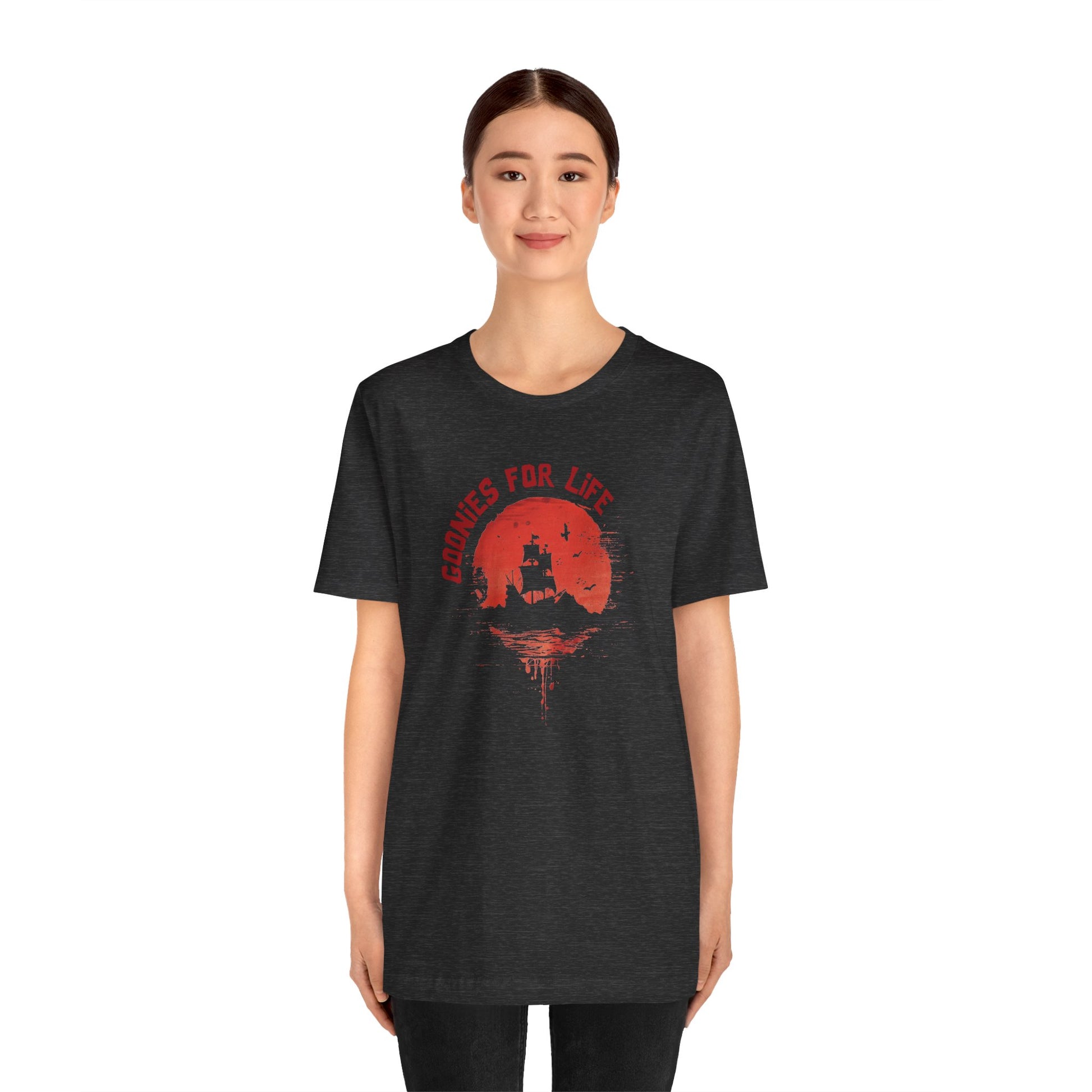 Goonies For Life Vintage Style Sunset Pirate Ship Tee
