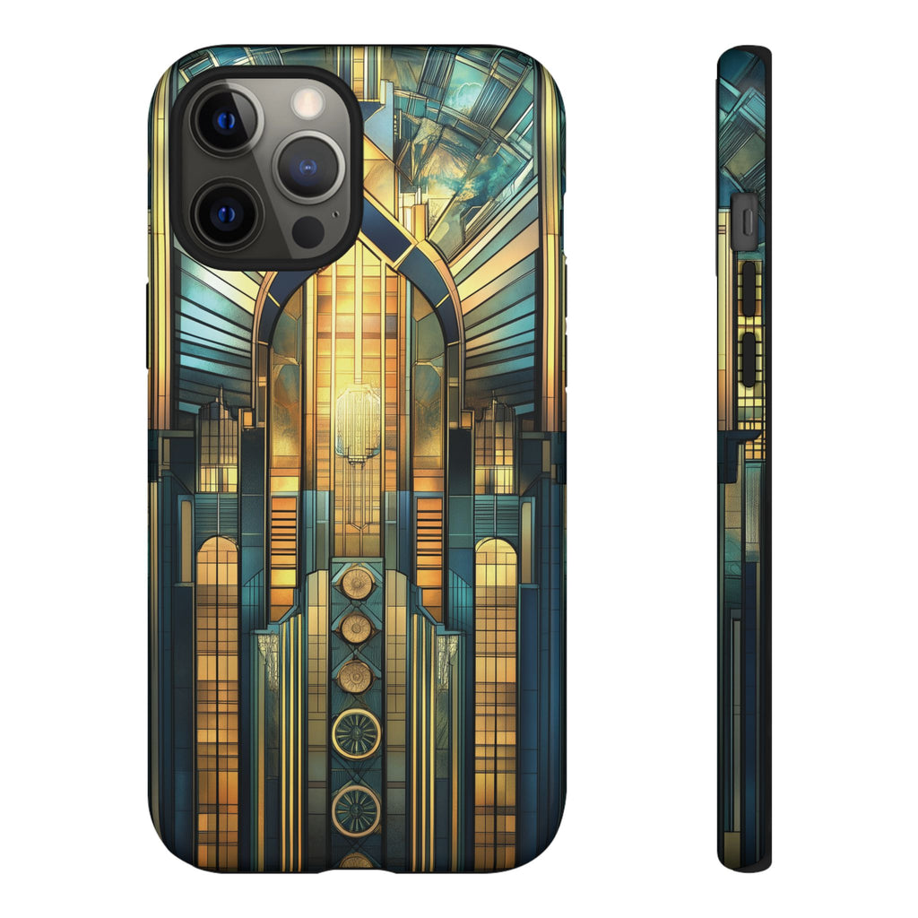 Phone Case Art Deco City Frank Lloyd Wright Teal Gold Protective Covers, Stylish Accessories, Great Gatsby Noir Nouveau iPhone 14 15 16 Pro