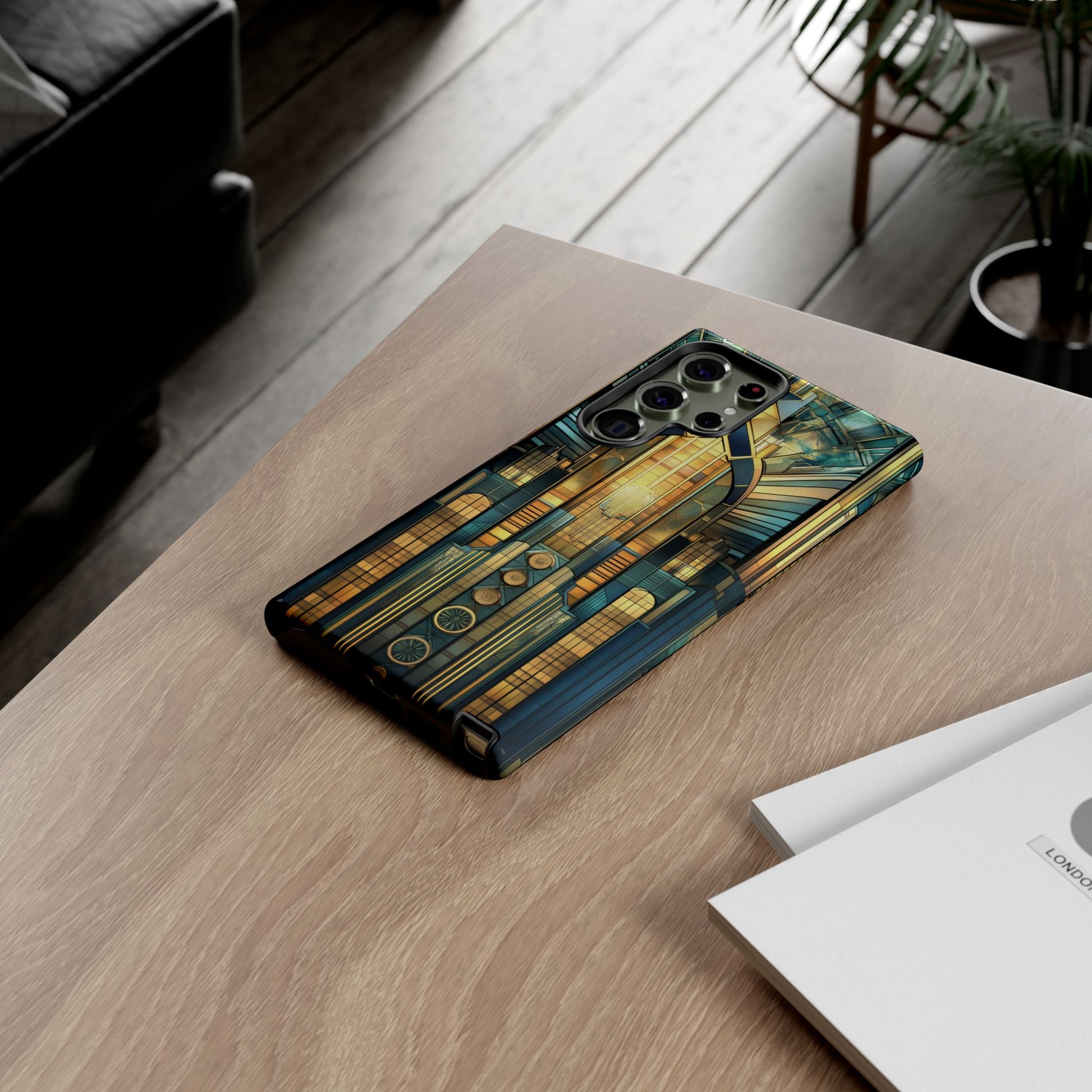 Phone Case Art Deco City Frank Lloyd Wright Teal Gold Protective Covers, Stylish Accessories, Great Gatsby Noir Nouveau iPhone 14 15 16 Pro