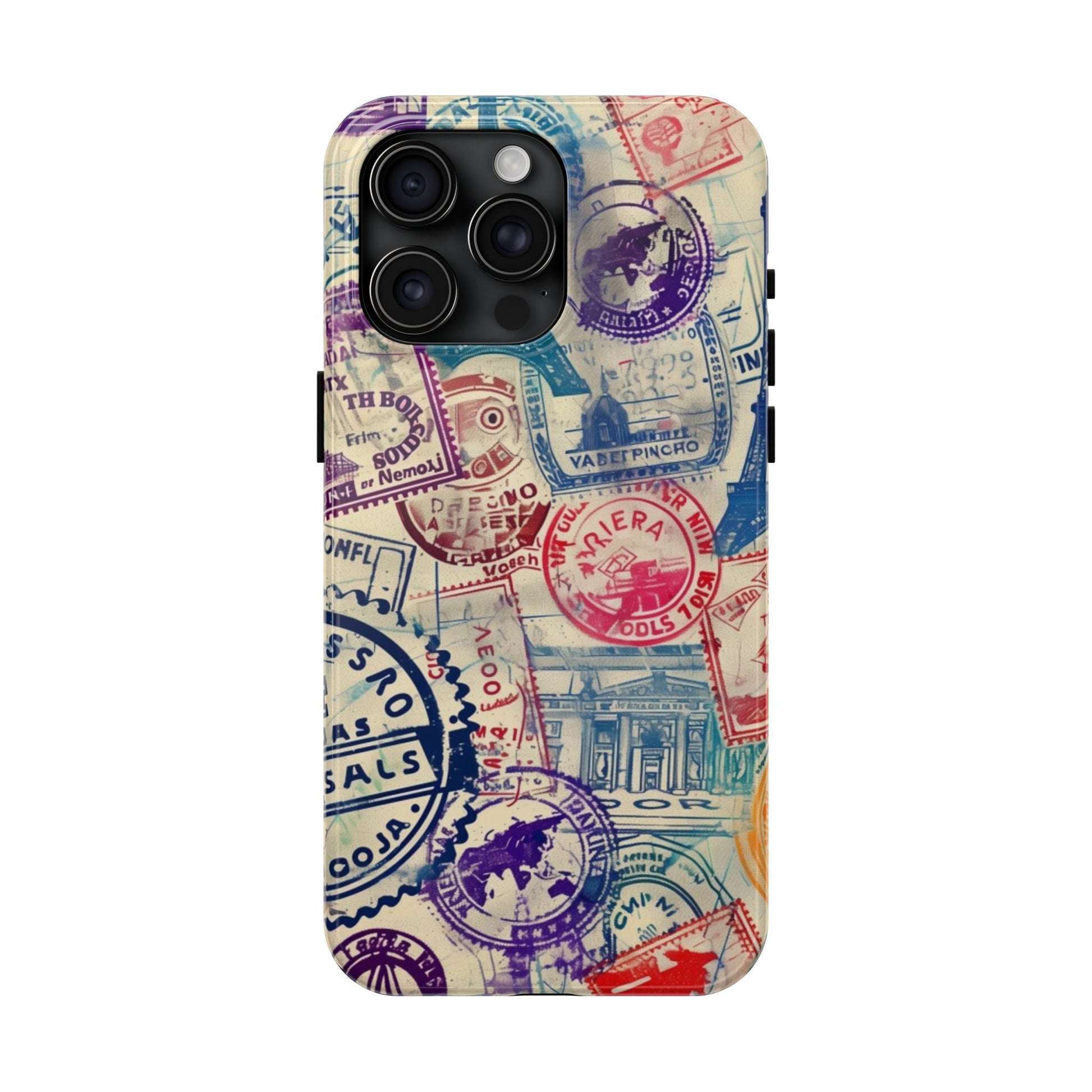 Travel Stamps Tough Phone Case - Durable Vintage Travel Stamps Design - Adventure Inspired Phone Case - Protective Case with travel stamps