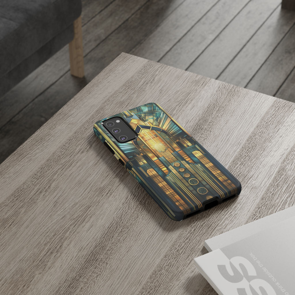 Phone Case Art Deco City Frank Lloyd Wright Teal Gold Protective Covers, Stylish Accessories, Great Gatsby Noir Nouveau iPhone 14 15 16 Pro