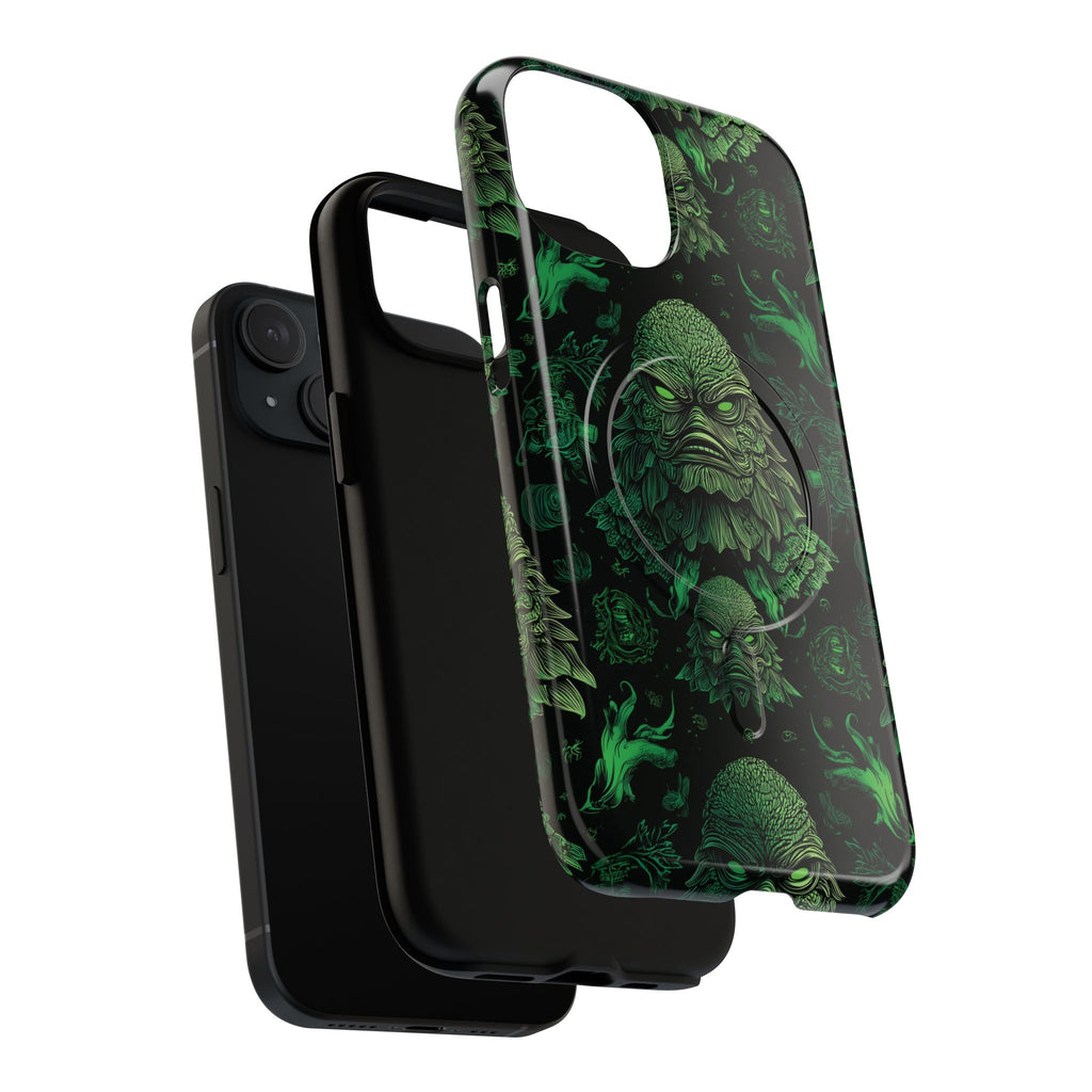 Halloween Lagoon Creature Black and Green Iphone Wireless Charging Case