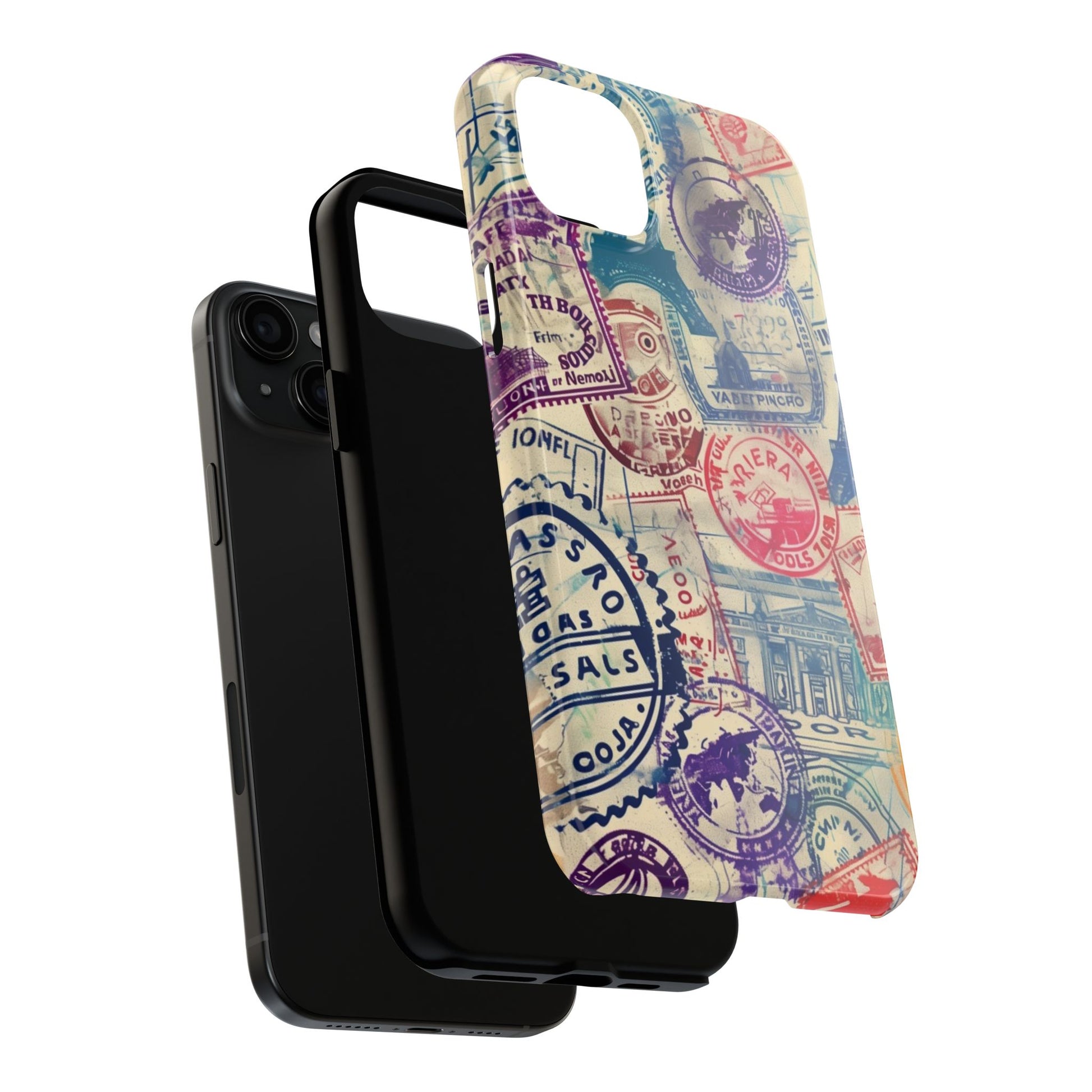 Travel Stamps Tough Phone Case - Durable Vintage Travel Stamps Design - Adventure Inspired Phone Case - Protective Case with travel stamps