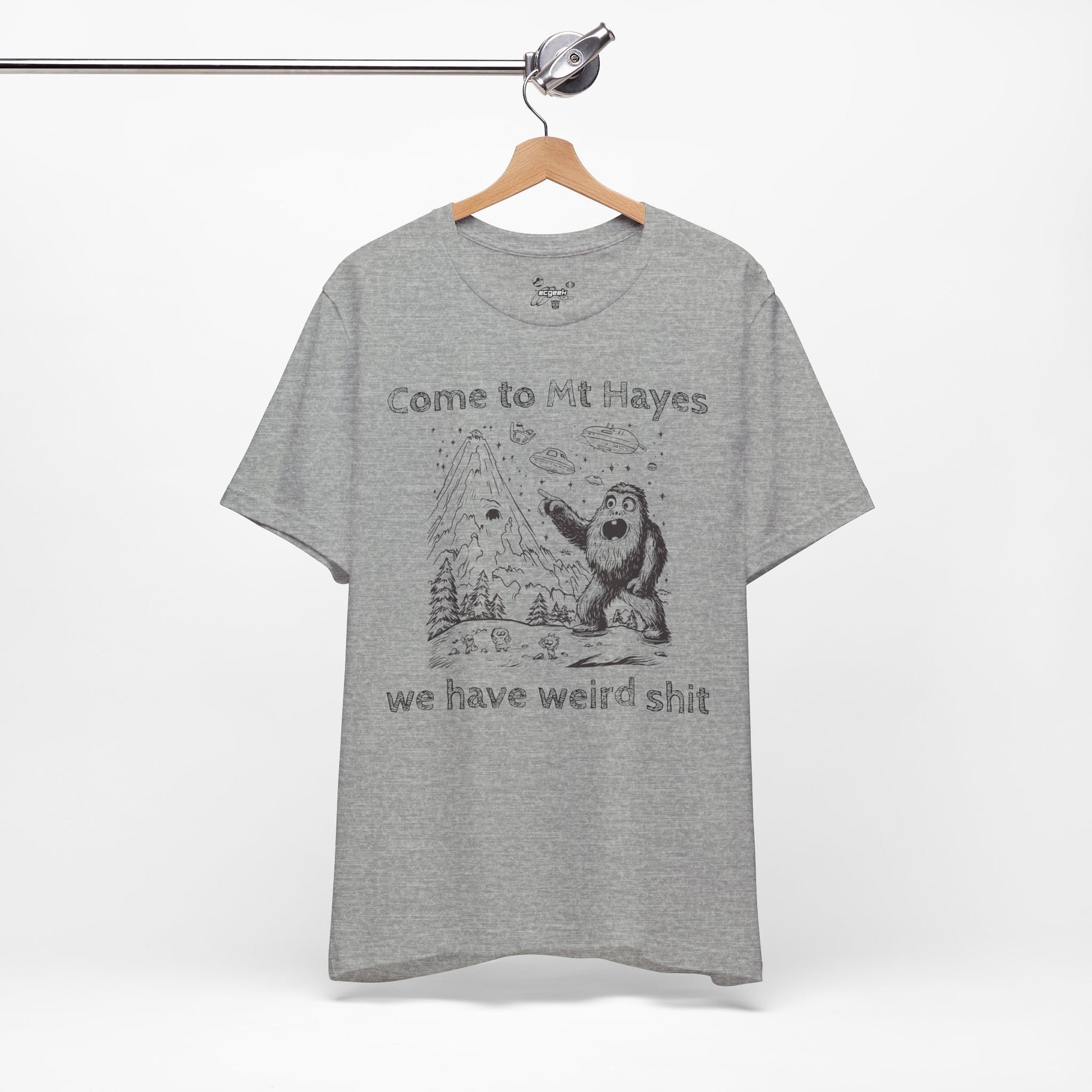 Alien Conspiracy Unisex Tee, Bigfoot Mountain Sketch Shirt, UFO Weird Stuff Tshirt, California Men's Top, Space Extraterrestrial Shirt