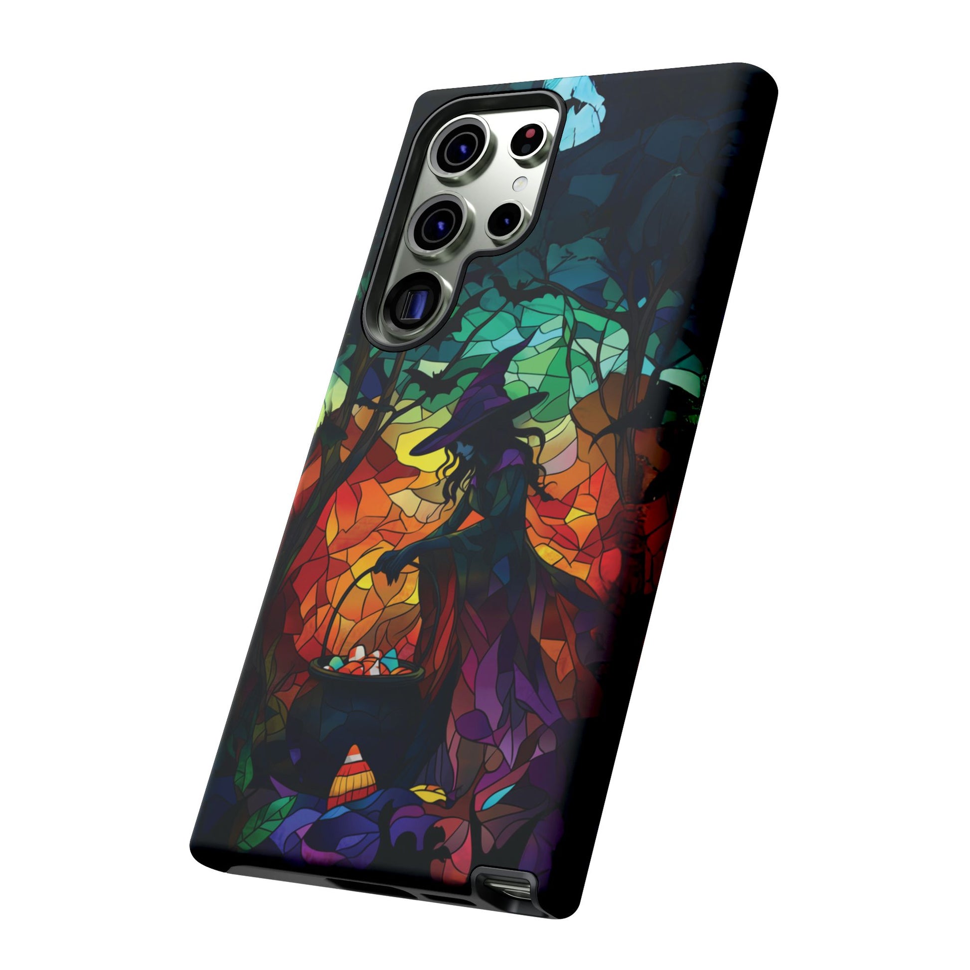 Halloween Witch Stained Glass Dark Academia Spooky Fall Witchy Pumpkin Bats Seasonal Fall Mosaic Case iPhone 13 14 15 16 Pro Max