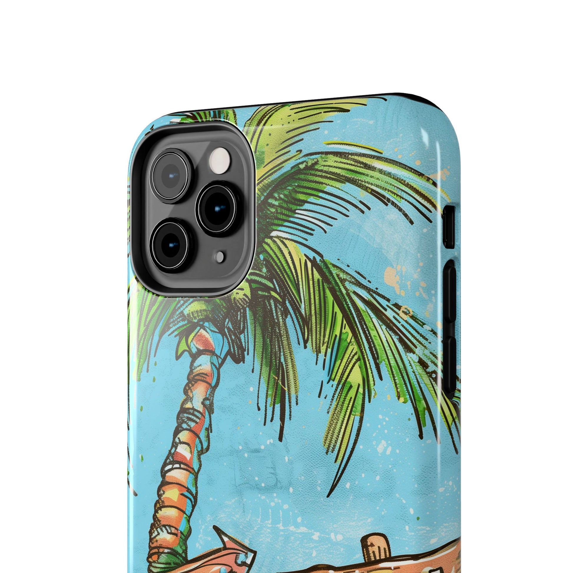 Durable Phone Case with Beach Scene and Palm Tree - Tropical Paradise Protective Cover