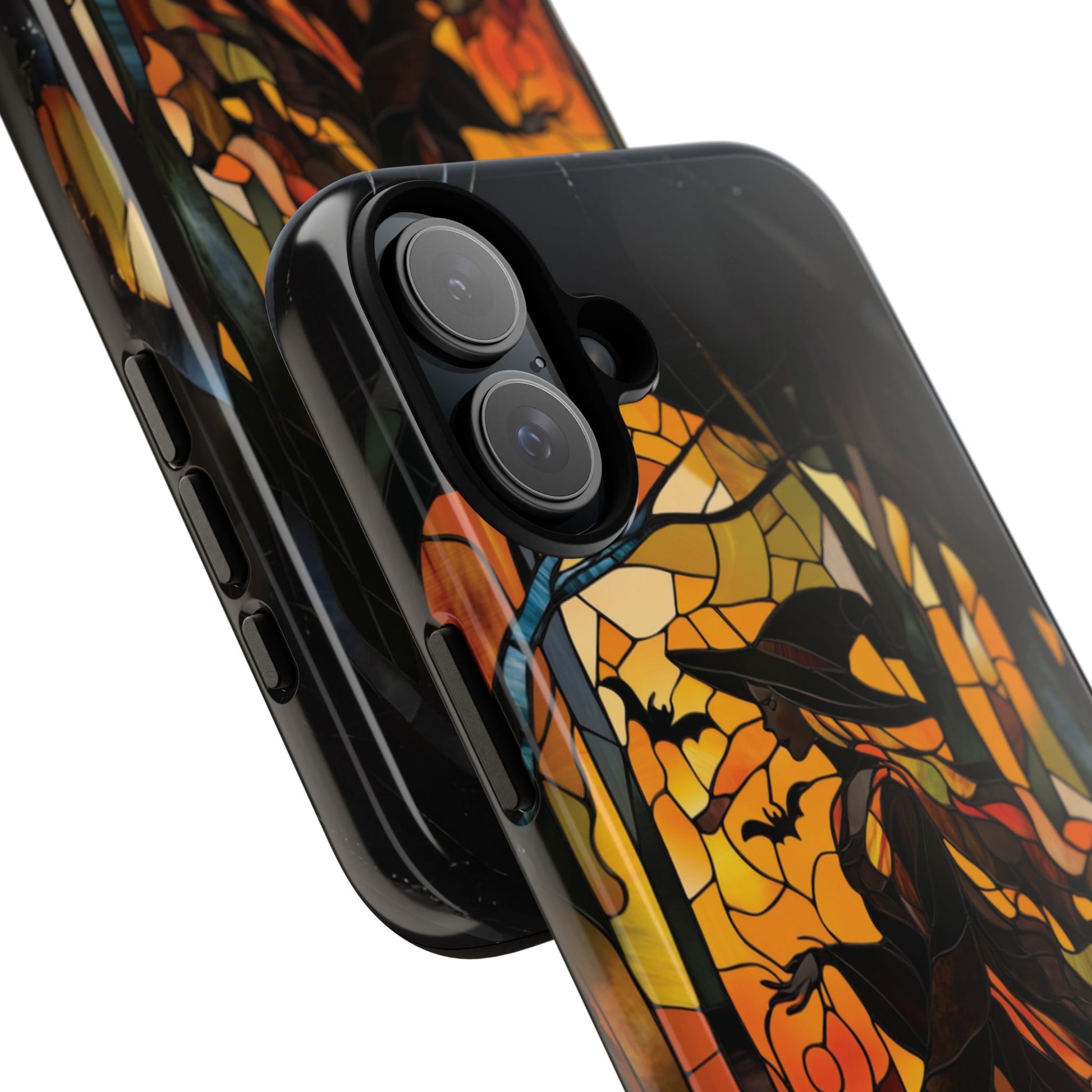 Halloween Witch Stained Glass Effect Dark Academia Spooky Fall Witchy Pumpkin Bats Seasonal Fall Mosaic Case iPhone 13 14 15 16 Pro Max