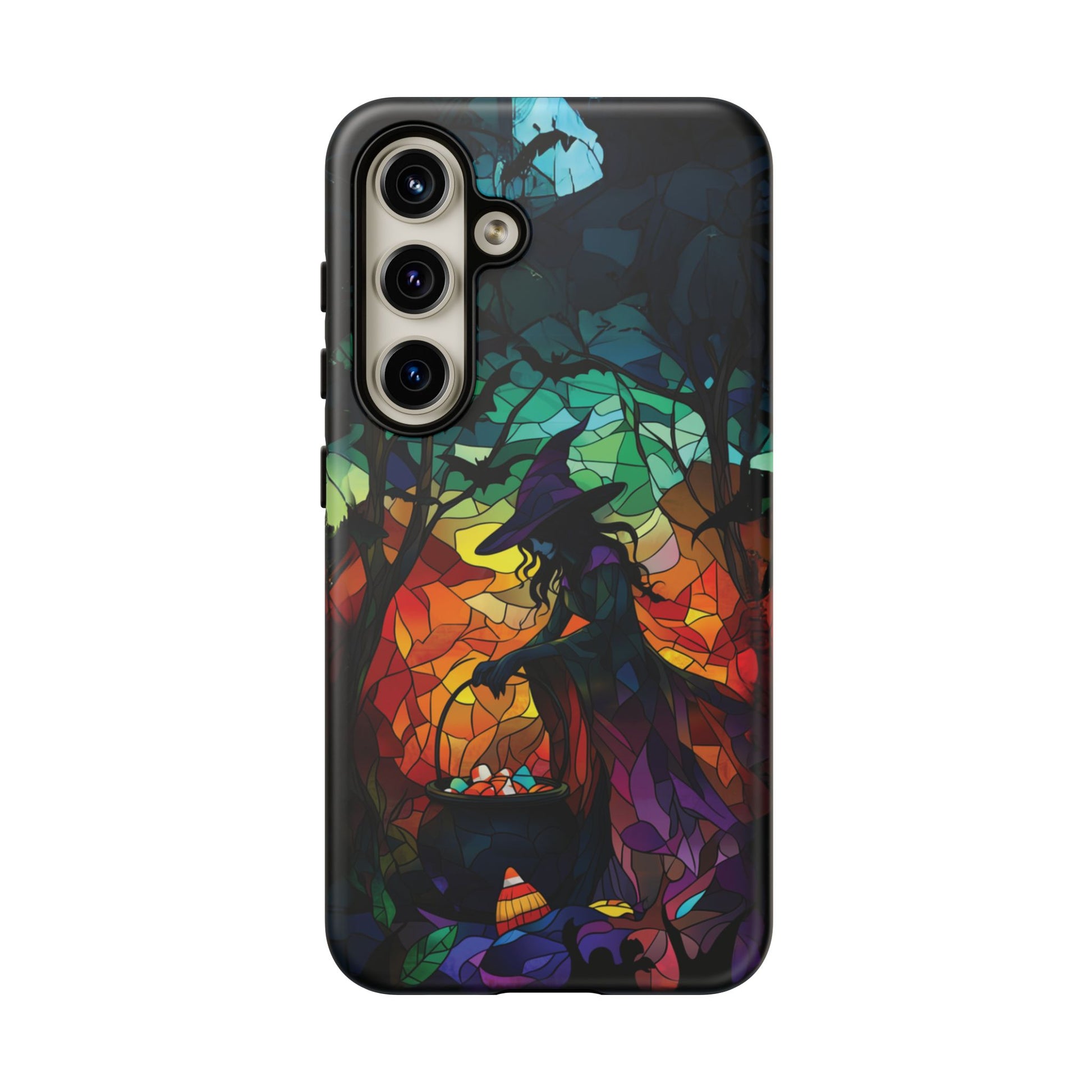 Halloween Witch Stained Glass Dark Academia Spooky Fall Witchy Pumpkin Bats Seasonal Fall Mosaic Case iPhone 13 14 15 16 Pro Max