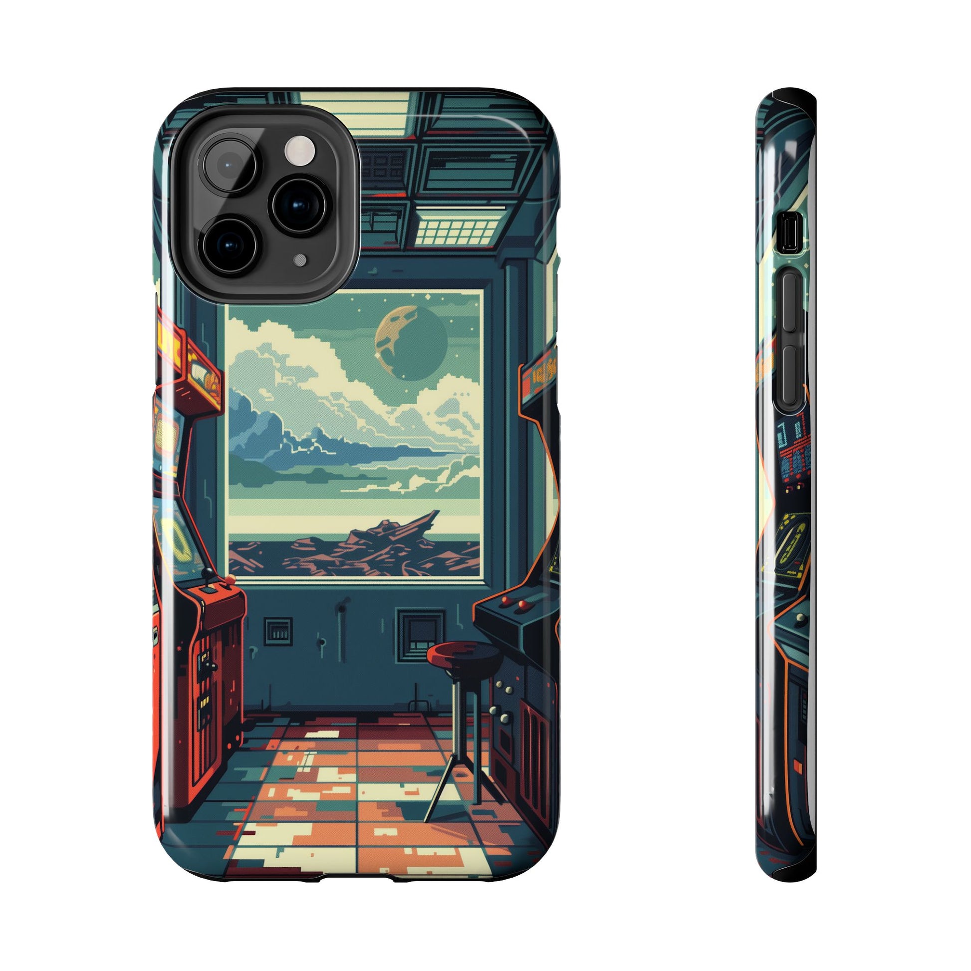 Durable iPhone Case with Outer Space Arcade Design - Protective Space Themed Cover - Fun and Sturdy Phone Accessory - Retro Gift